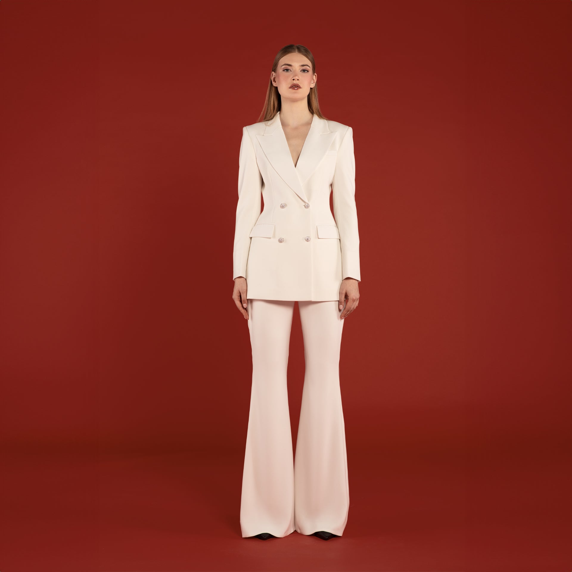 Radiance Tailored Crystal Button Blazer by Lili Blanc