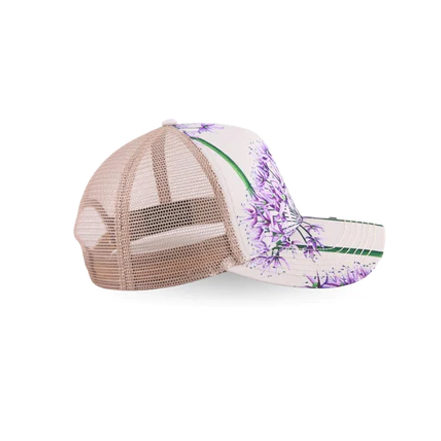 BEIGE BASEBALL CAP WITH A LAVENDER PRINT FROM HOUSE OF CENMAR