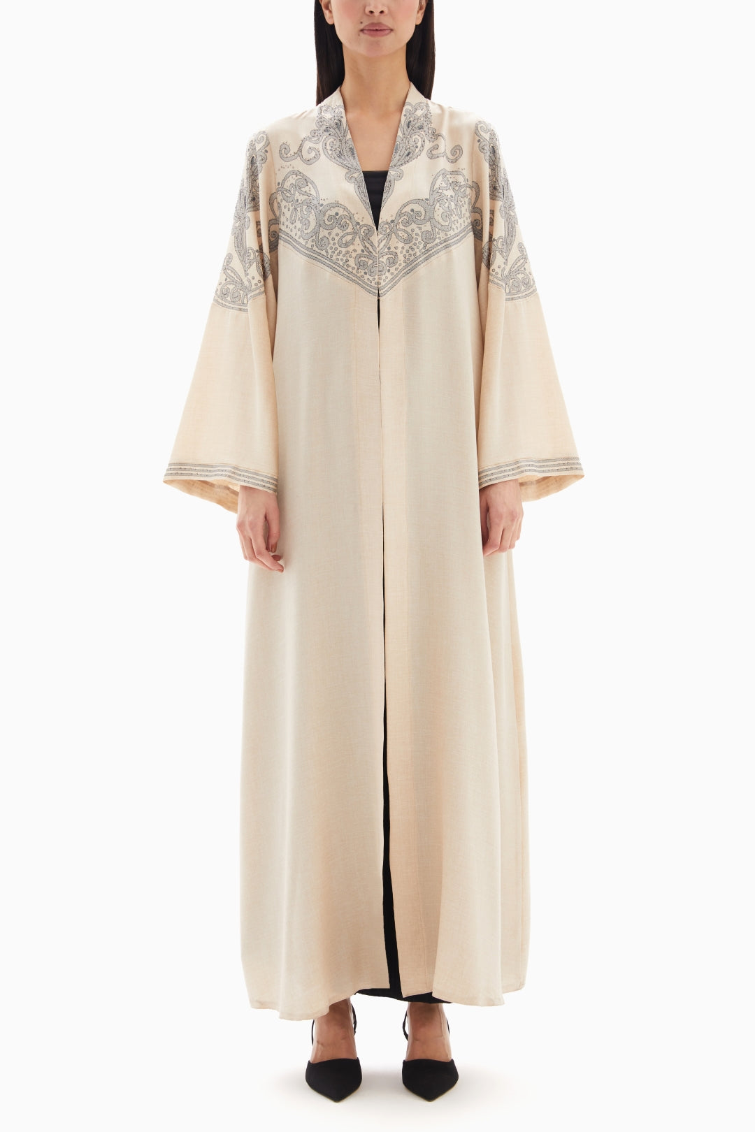 Beige Delicate Embroidered Abaya By WECRE8