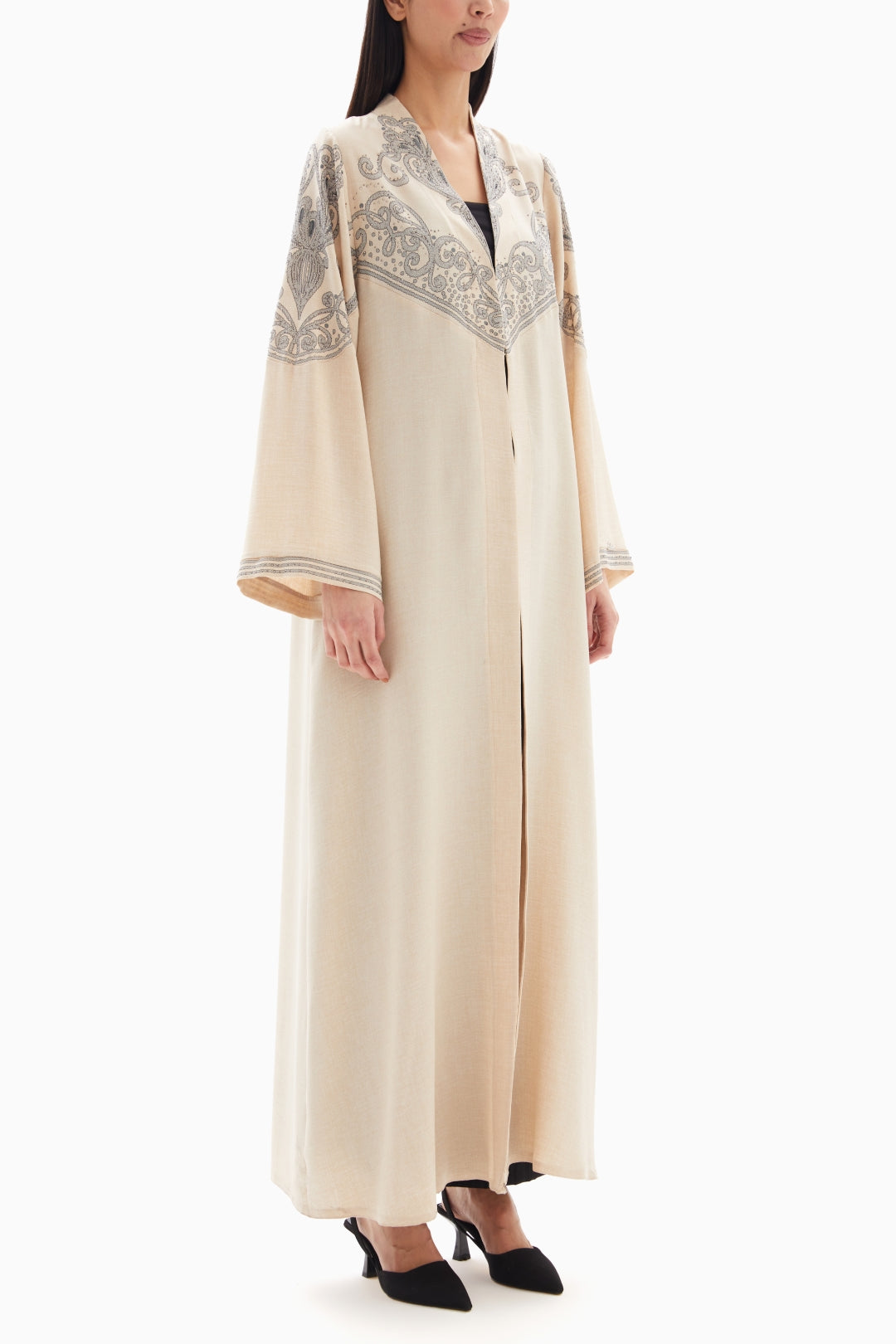 Beige Delicate Embroidered Abaya By WECRE8