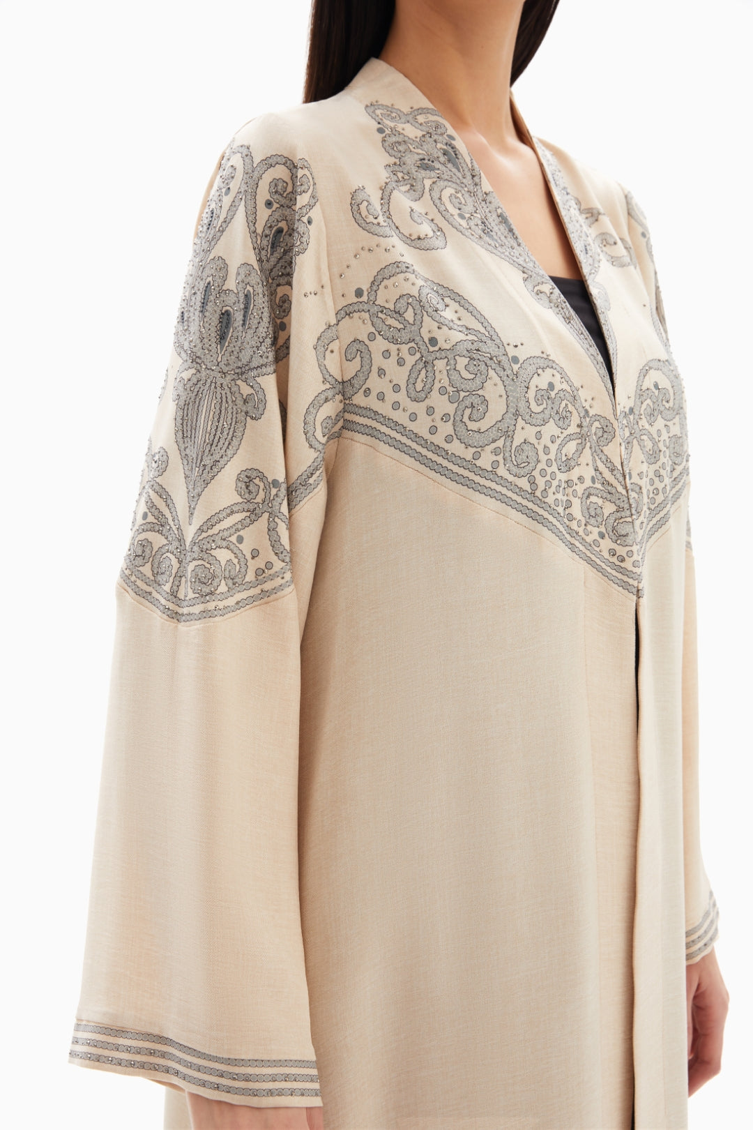 Beige Delicate Embroidered Abaya By WECRE8