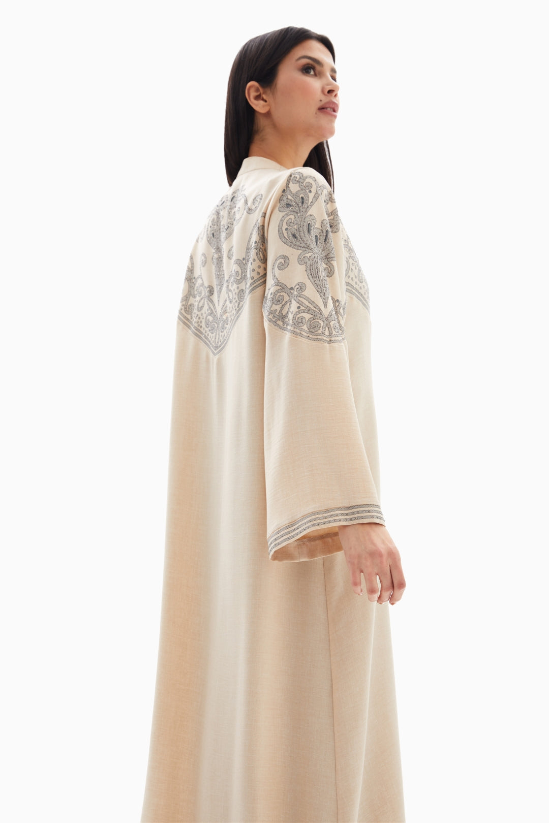 Beige Delicate Embroidered Abaya By WECRE8