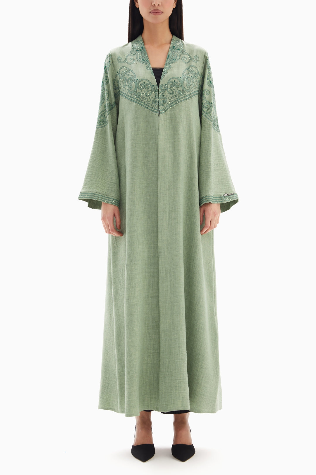 Sage Green Delicate Embroidered Abaya By WECRE8