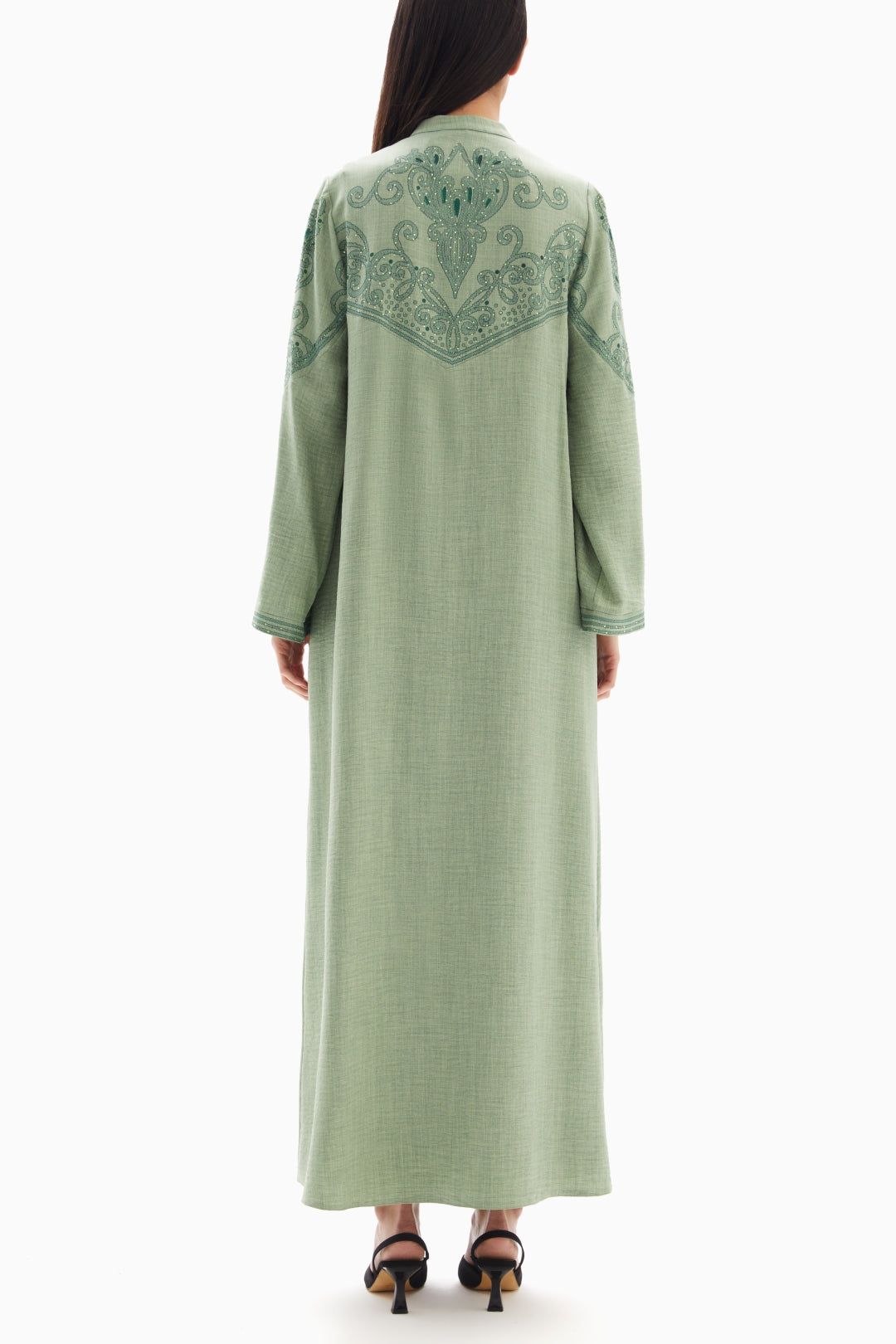 Sage Green Delicate Embroidered Abaya By WECRE8