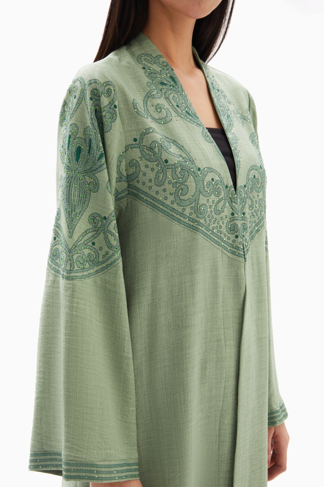 Sage Green Delicate Embroidered Abaya By WECRE8