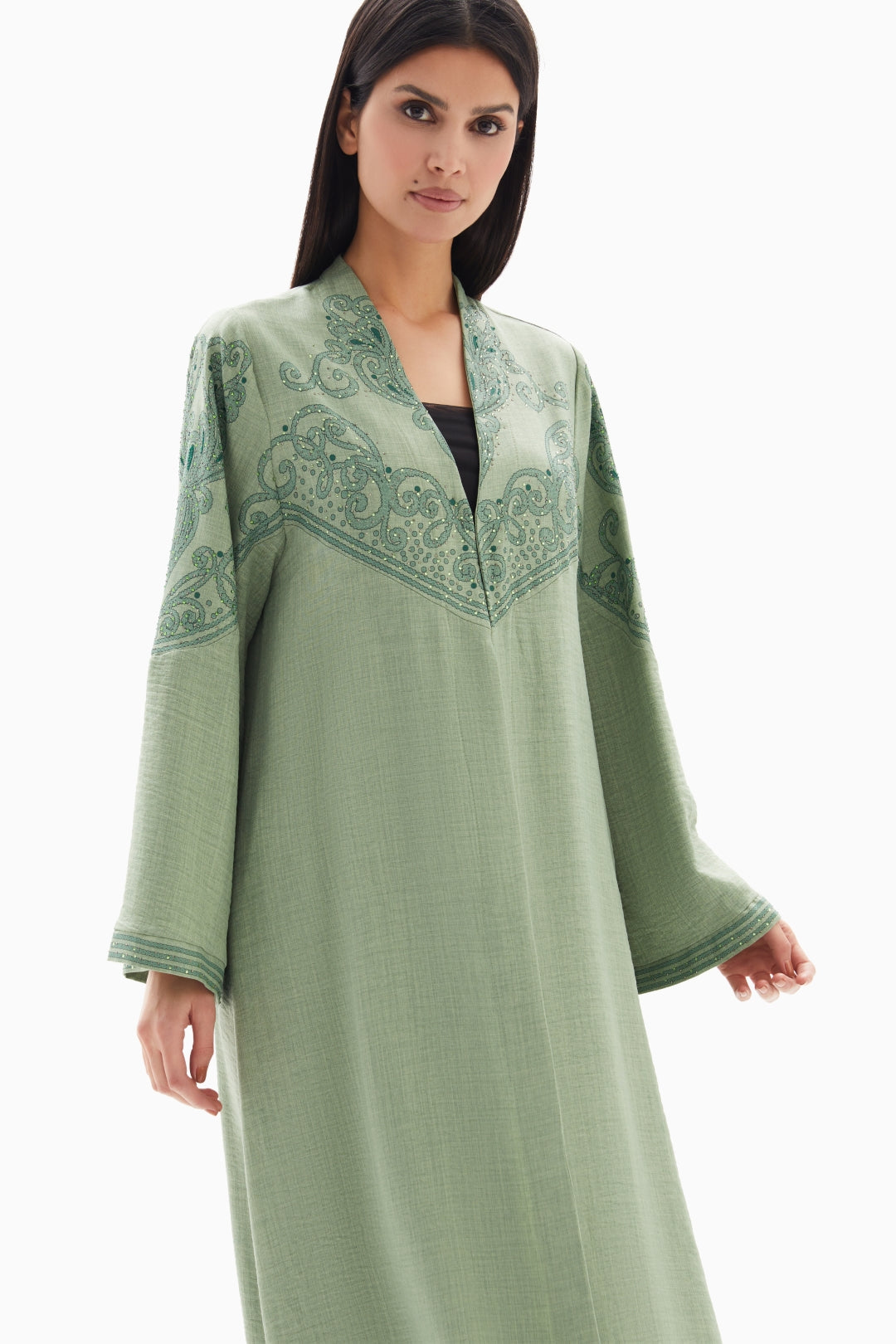 Sage Green Delicate Embroidered Abaya By WECRE8