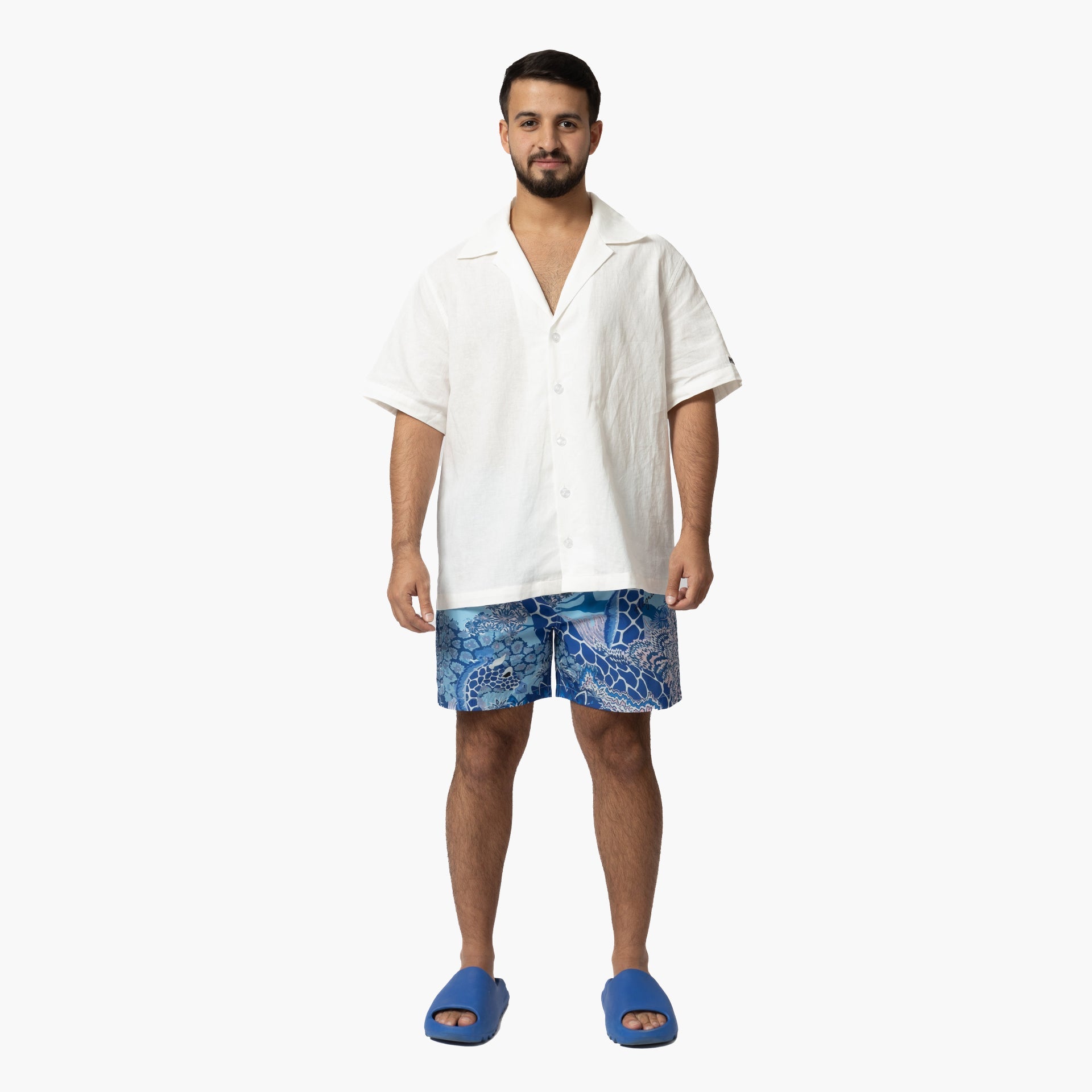 Light Blue Jungle Giraffe Swim Shorts By Hajruss