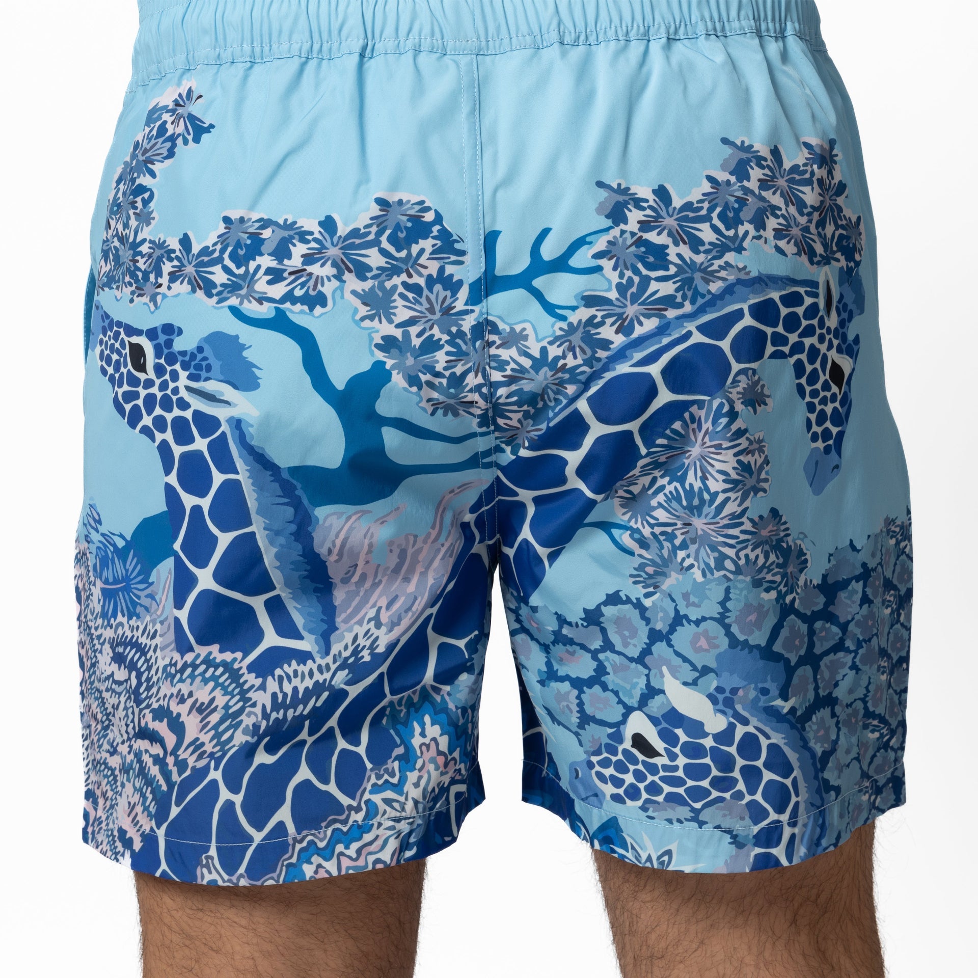 Light Blue Jungle Giraffe Swim Shorts By Hajruss