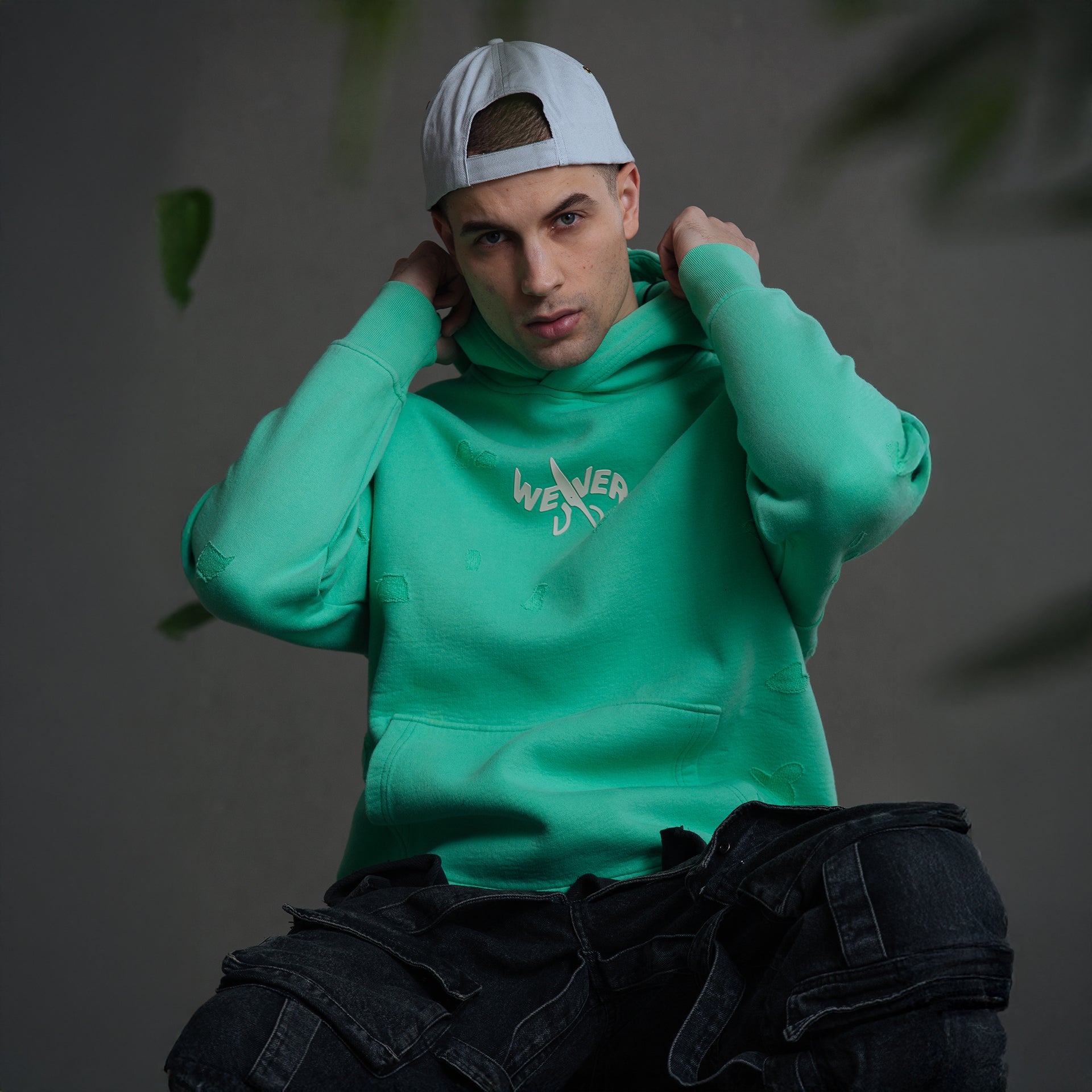 Green Slotted Hoodie By Weaver Design