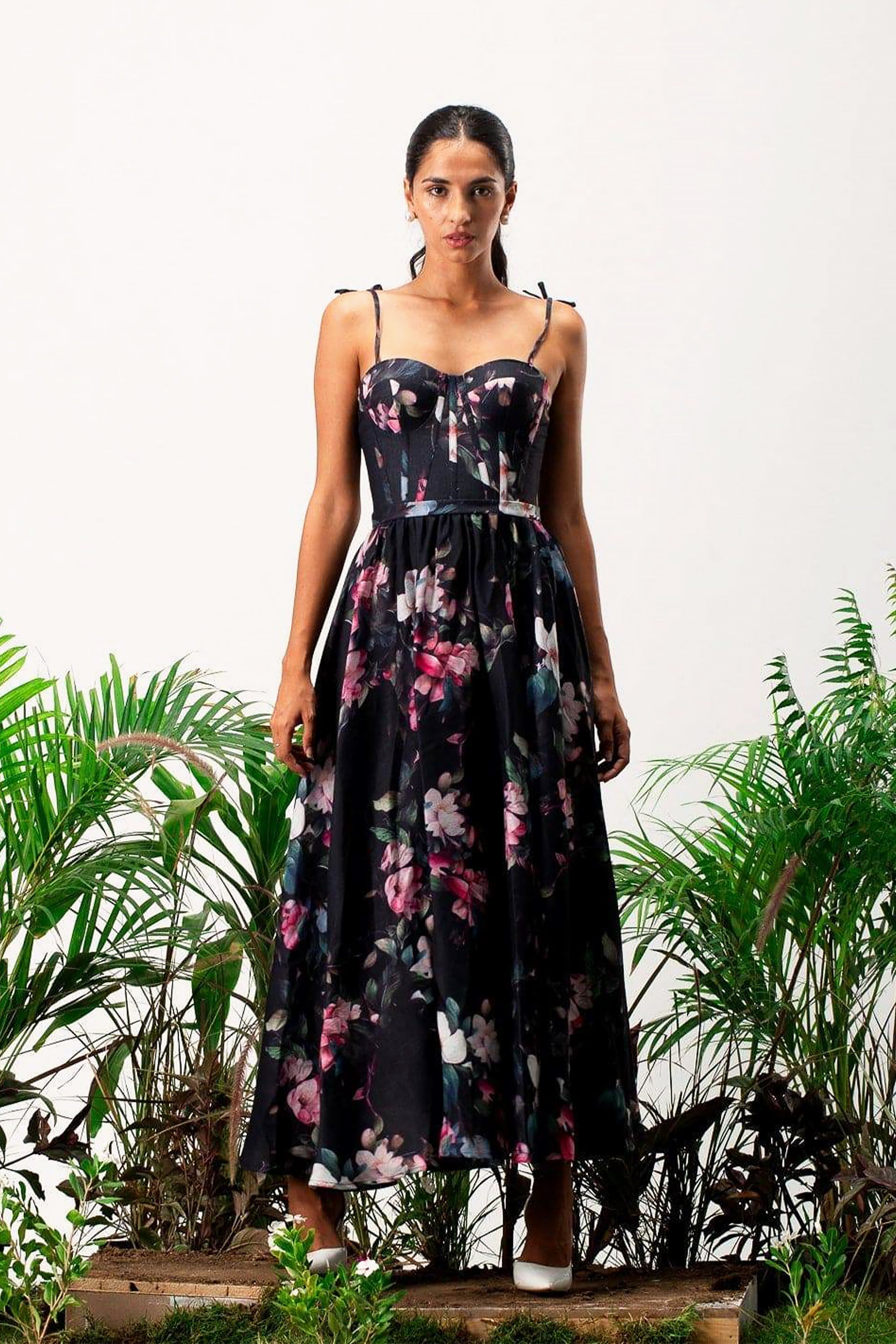 Black Lexa Corset Maxi Dress by Moonmains