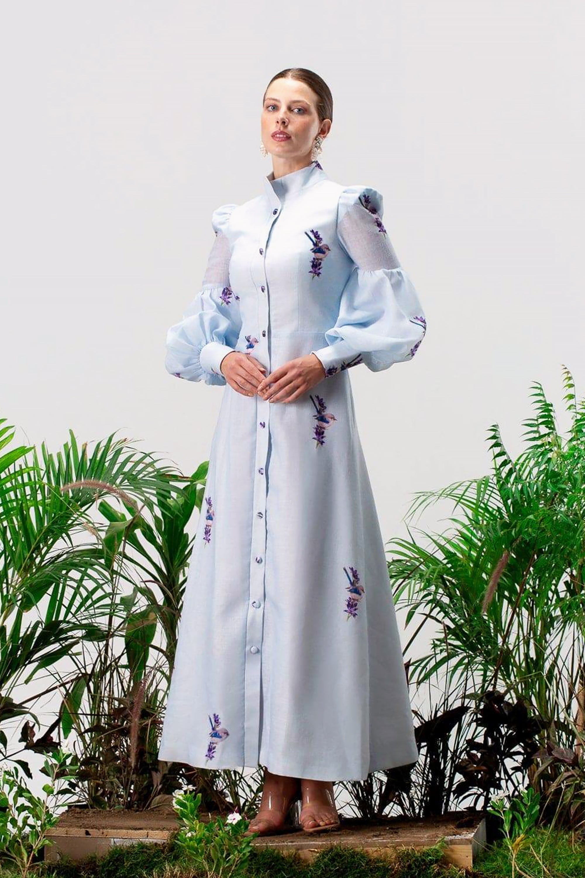 Blue Ralina Long Sleeves Maxi Dress by Moonmains