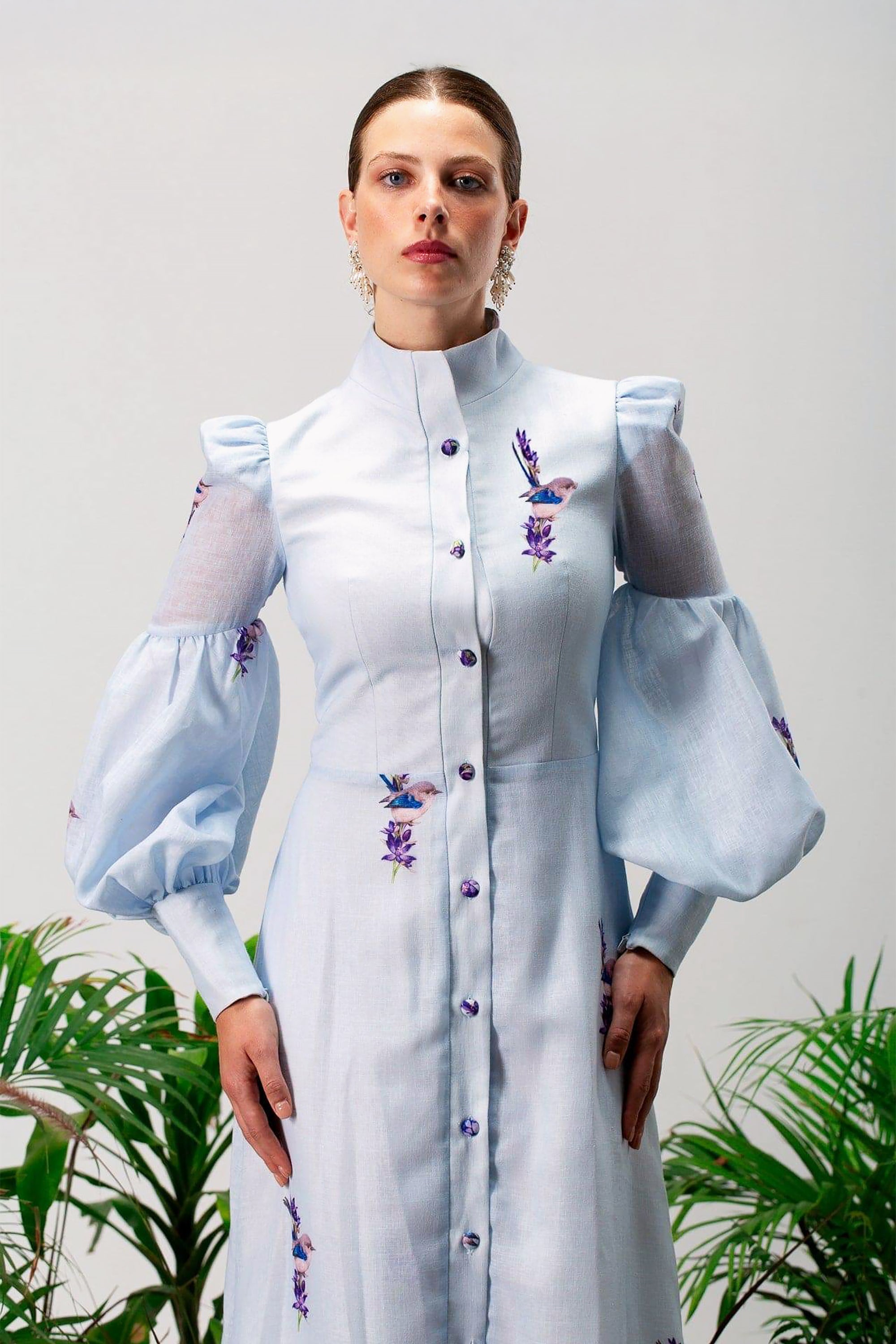 Blue Ralina Long Sleeves Maxi Dress by Moonmains