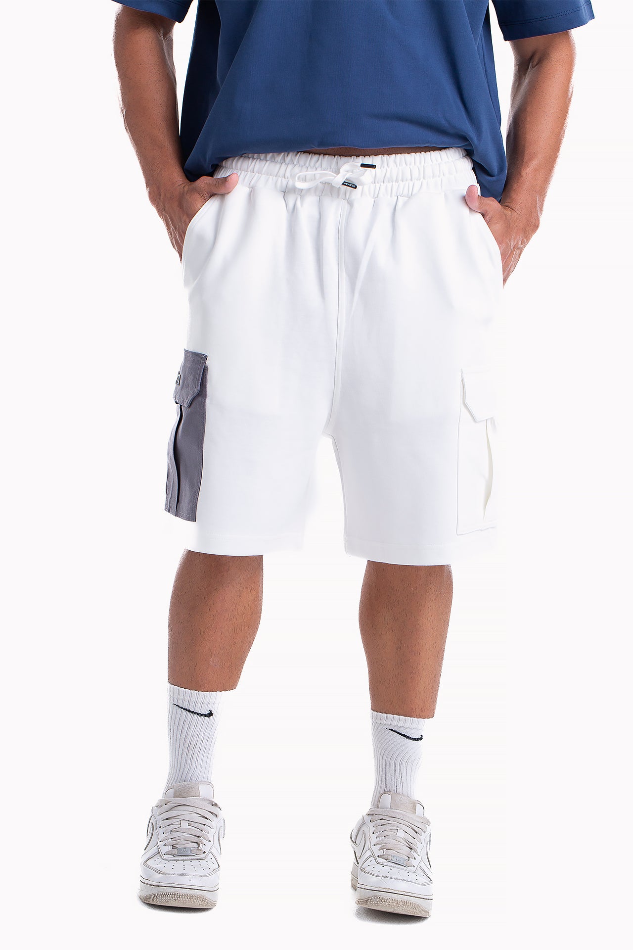 White Cotton Cargo Shorts by Weaver Design