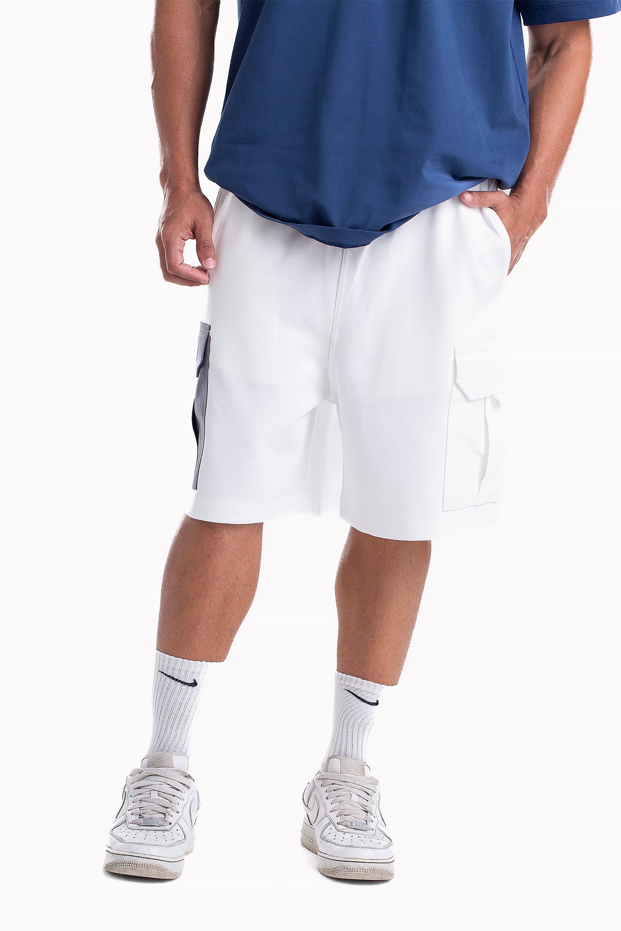 White Cotton Cargo Shorts by Weaver Design