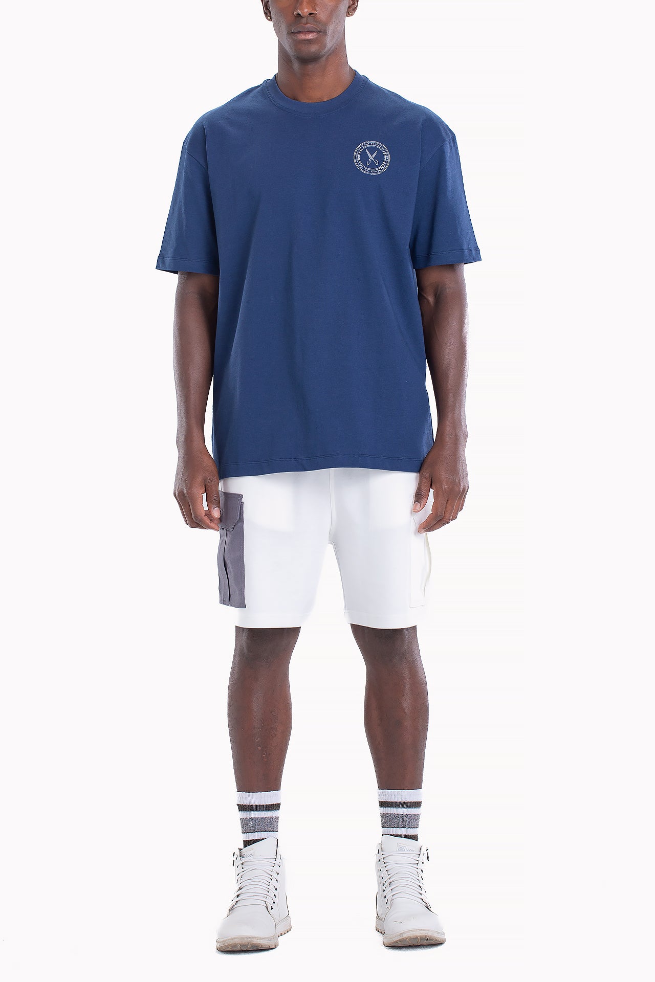 Deep Navy Cotton Stamp T-shirt by Weaver Design