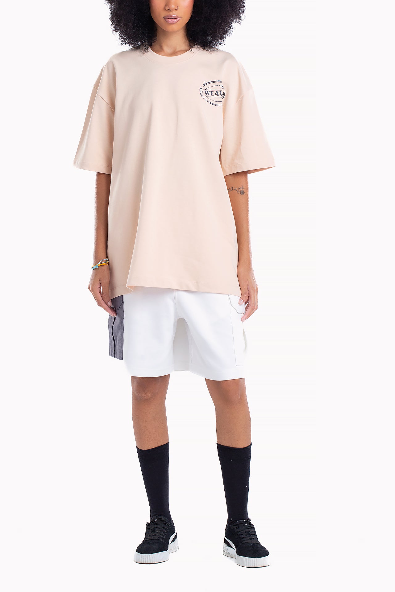 Beige Cotton Stamp T-shirt by Weaver Design