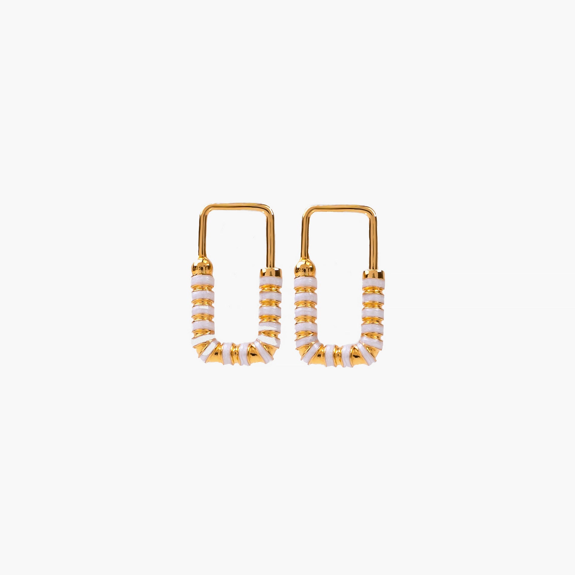 Gold Plated White Nail Lock Earrings By L'rosha