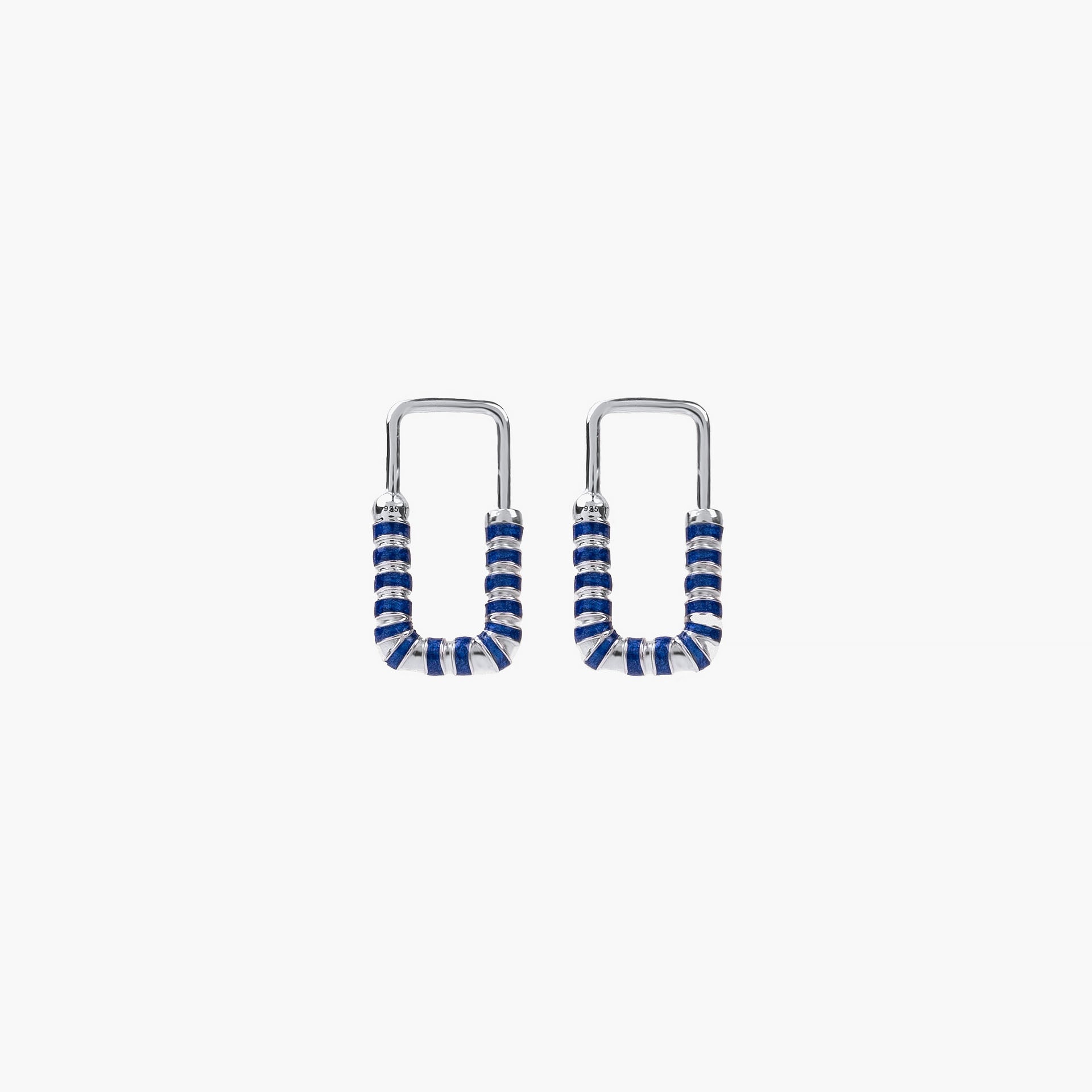 Silver Rhodium Blue Nail Lock Earrings By L'rosha