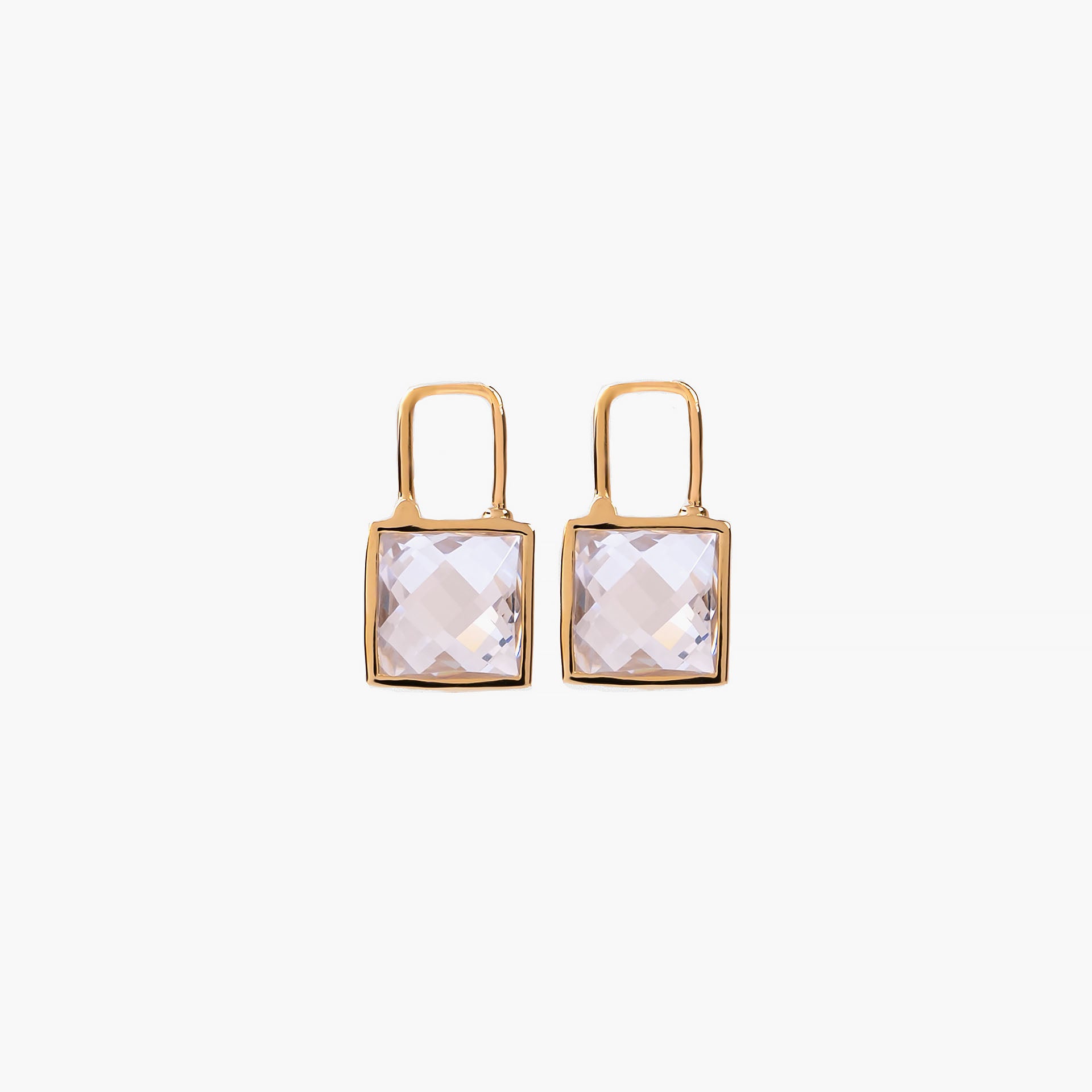 Gold Plated White Self-lock Earrings By L'rosha