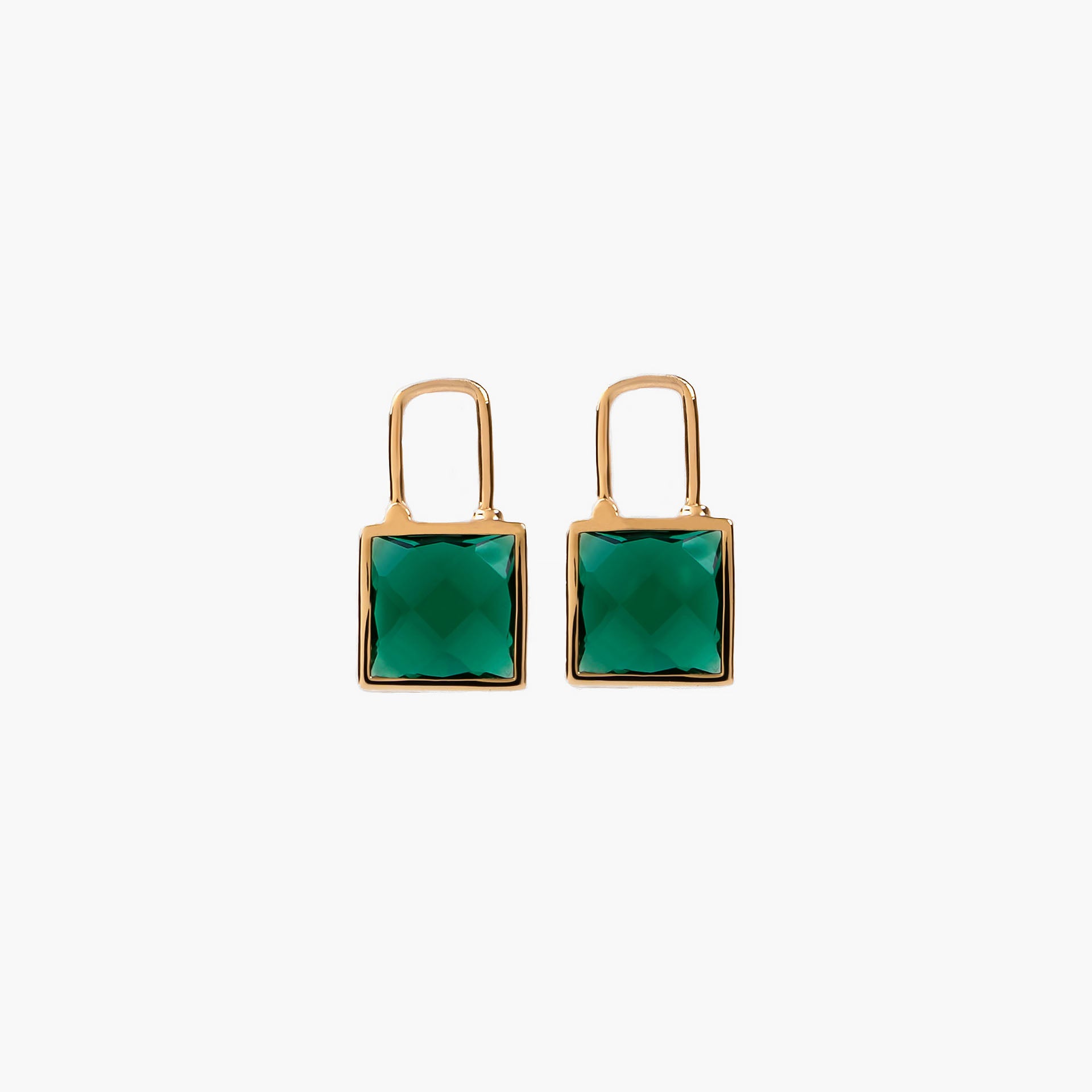 Gold Plated Green Self-lock Earrings By L'rosha