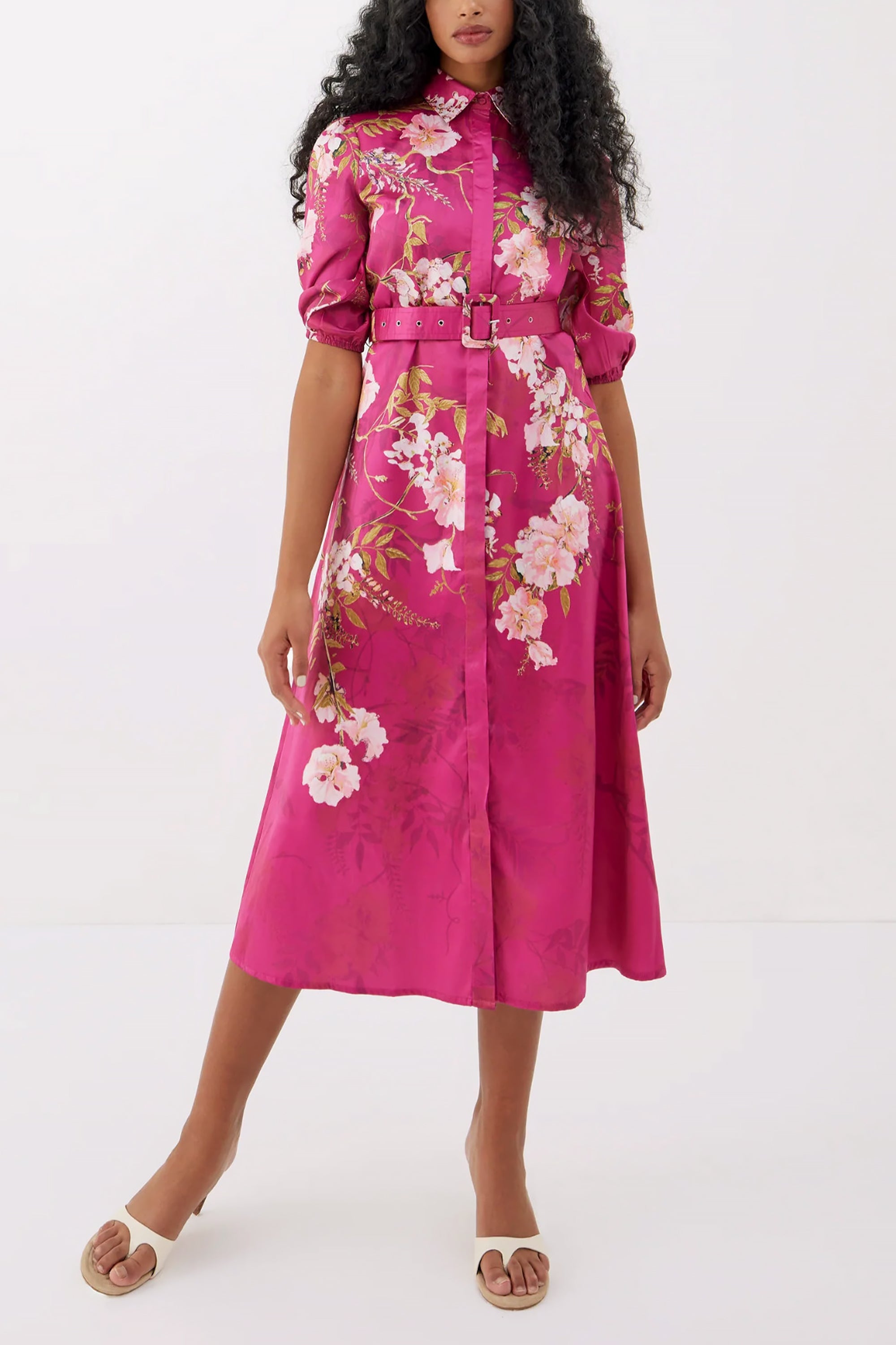 Magenta Red Satin Midi Dress by Raishma