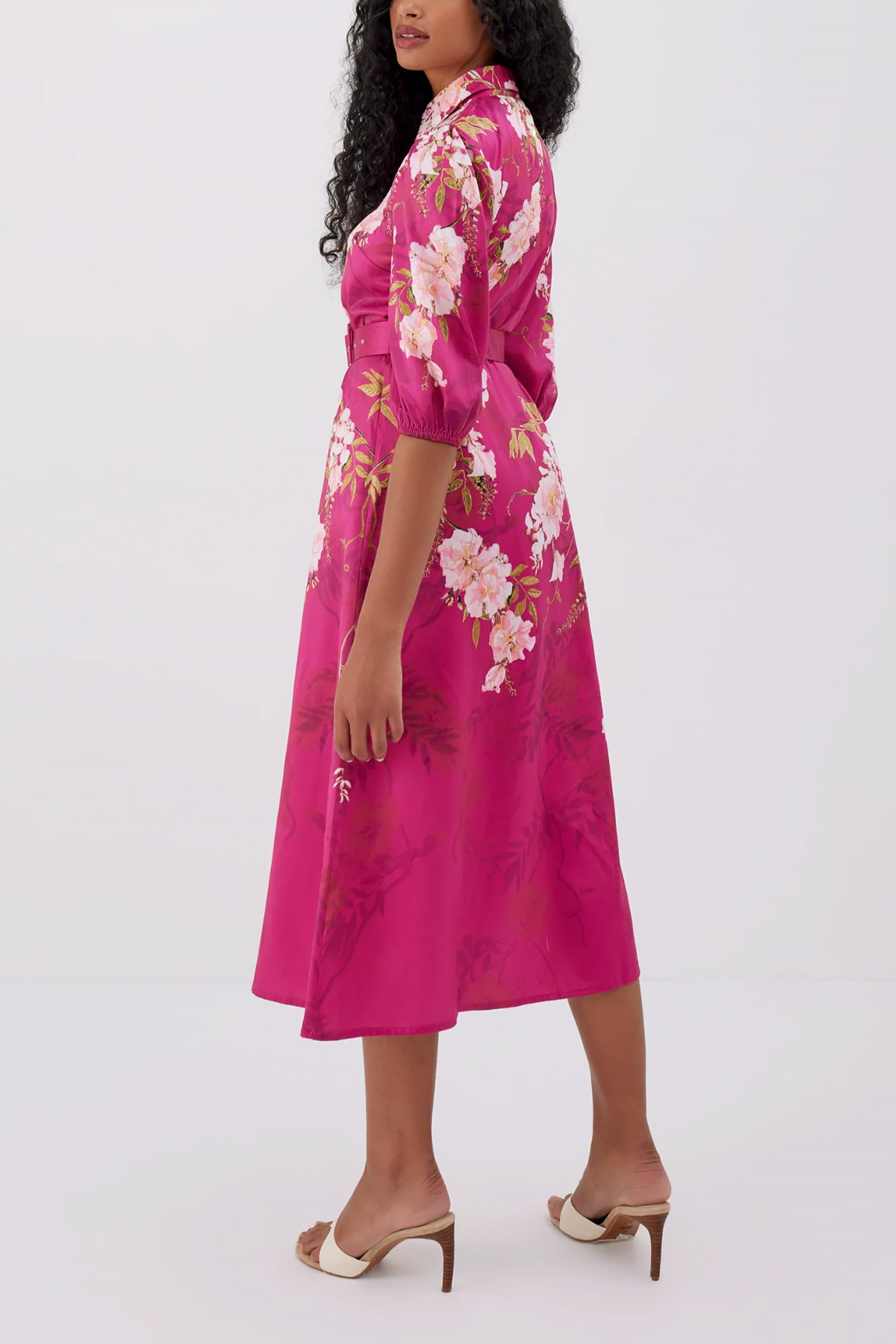 Magenta Red Satin Midi Dress by Raishma