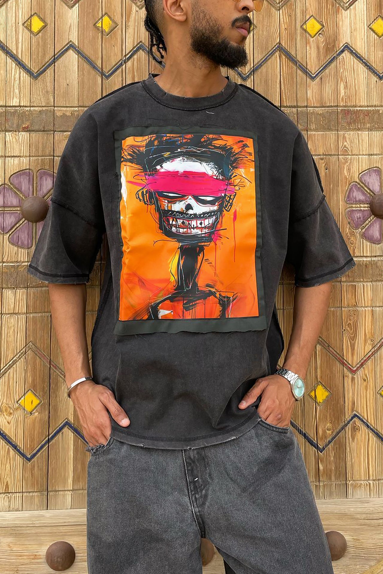 Unisex Black Edgy Printed T-shirt by Pavone Line
