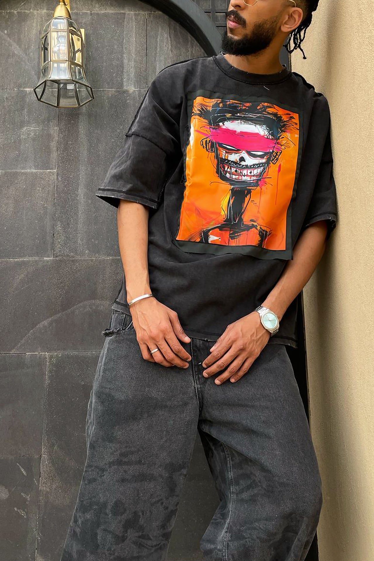 Unisex Black Edgy Printed T-shirt by Pavone Line