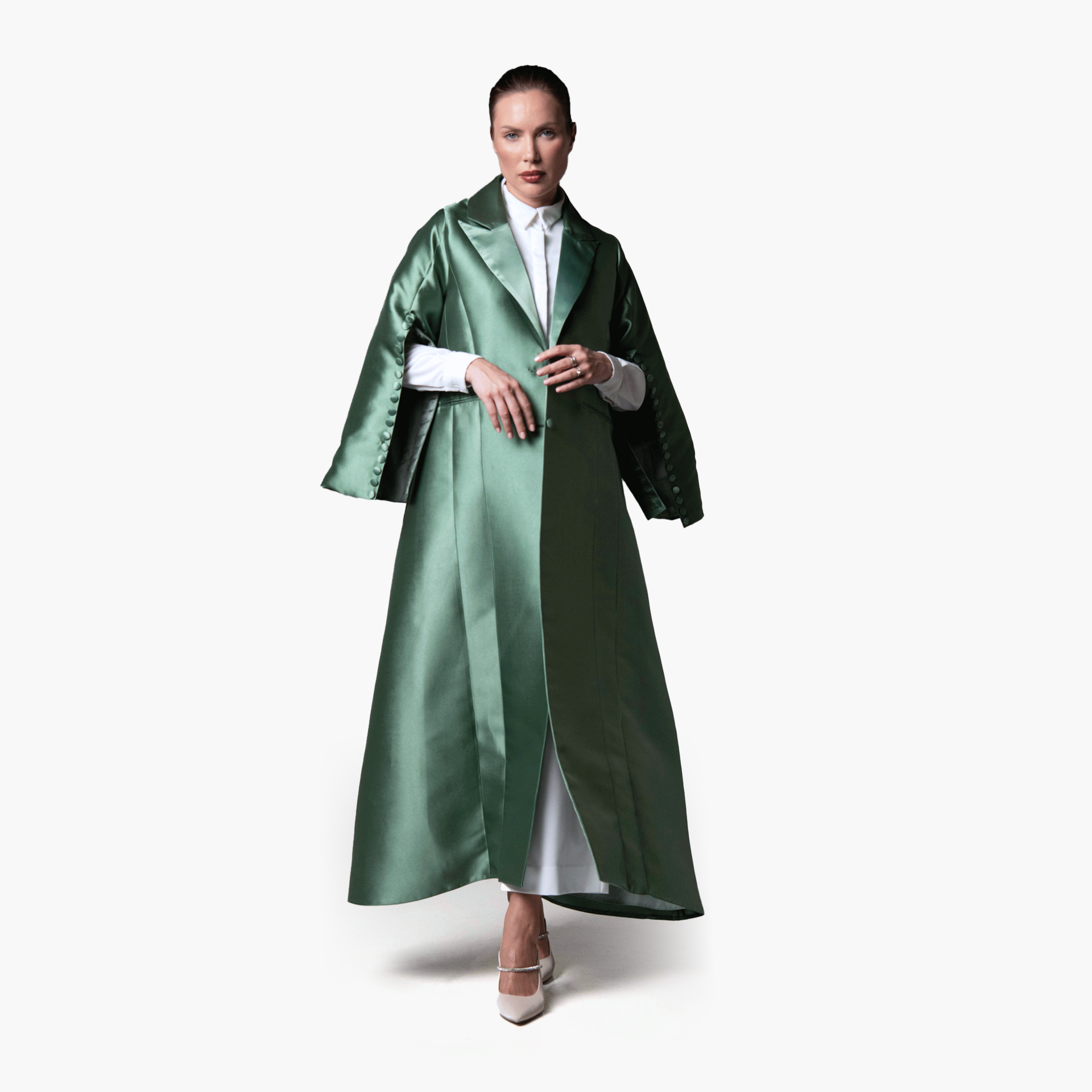 Emerald Green Buttoned Sleeves Abaya - Biam Abaya