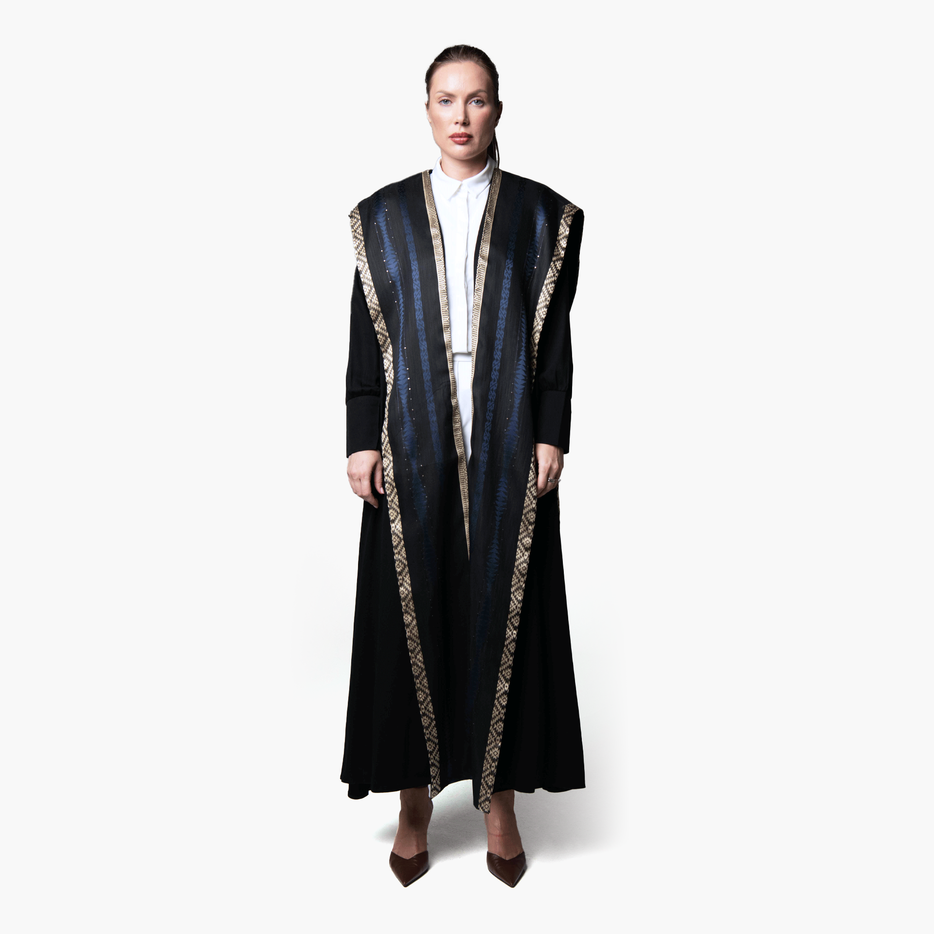 Black with Brown/Blue Embroidery Abaya - Biam Abaya