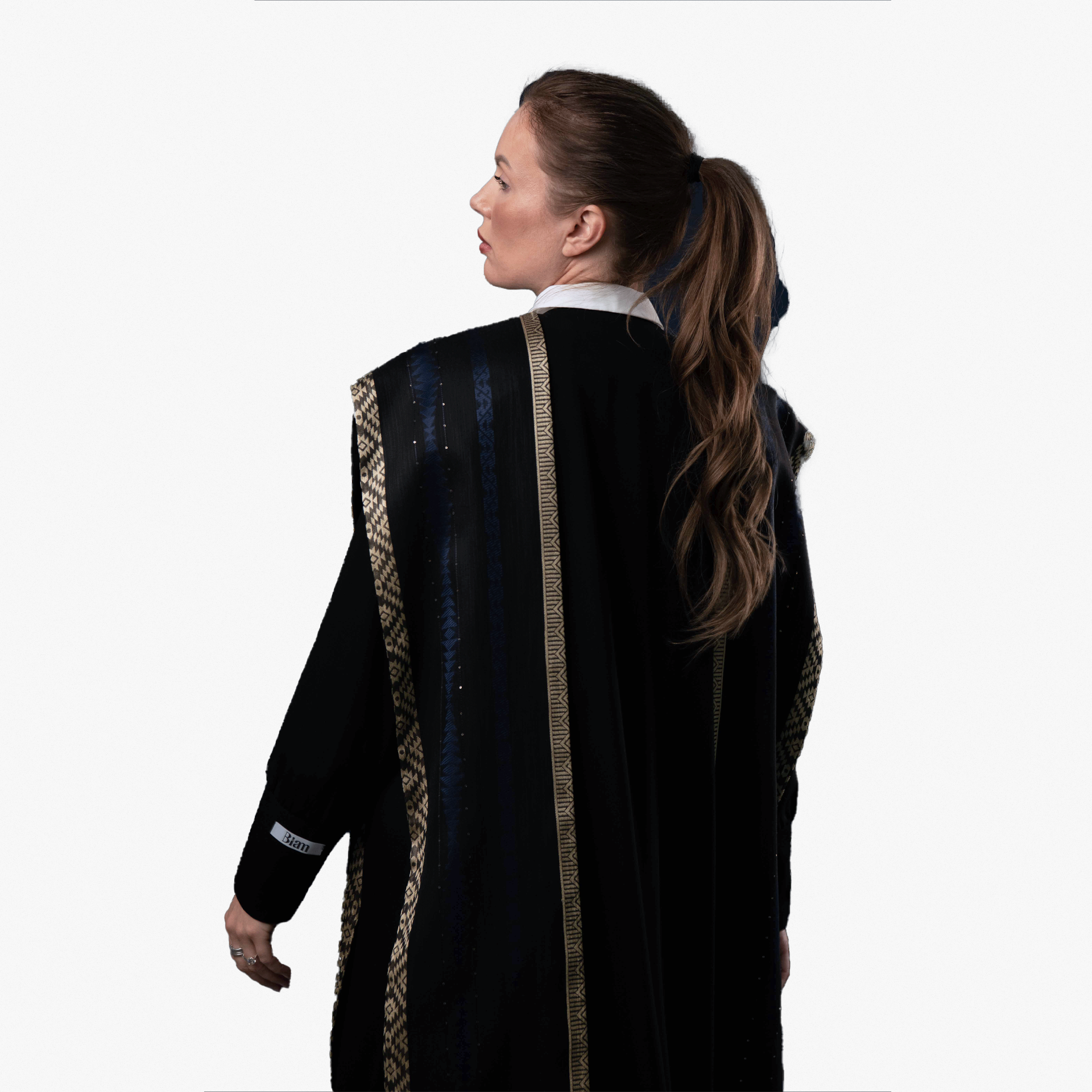 Black with Brown/Blue Embroidery Abaya - Biam Abaya