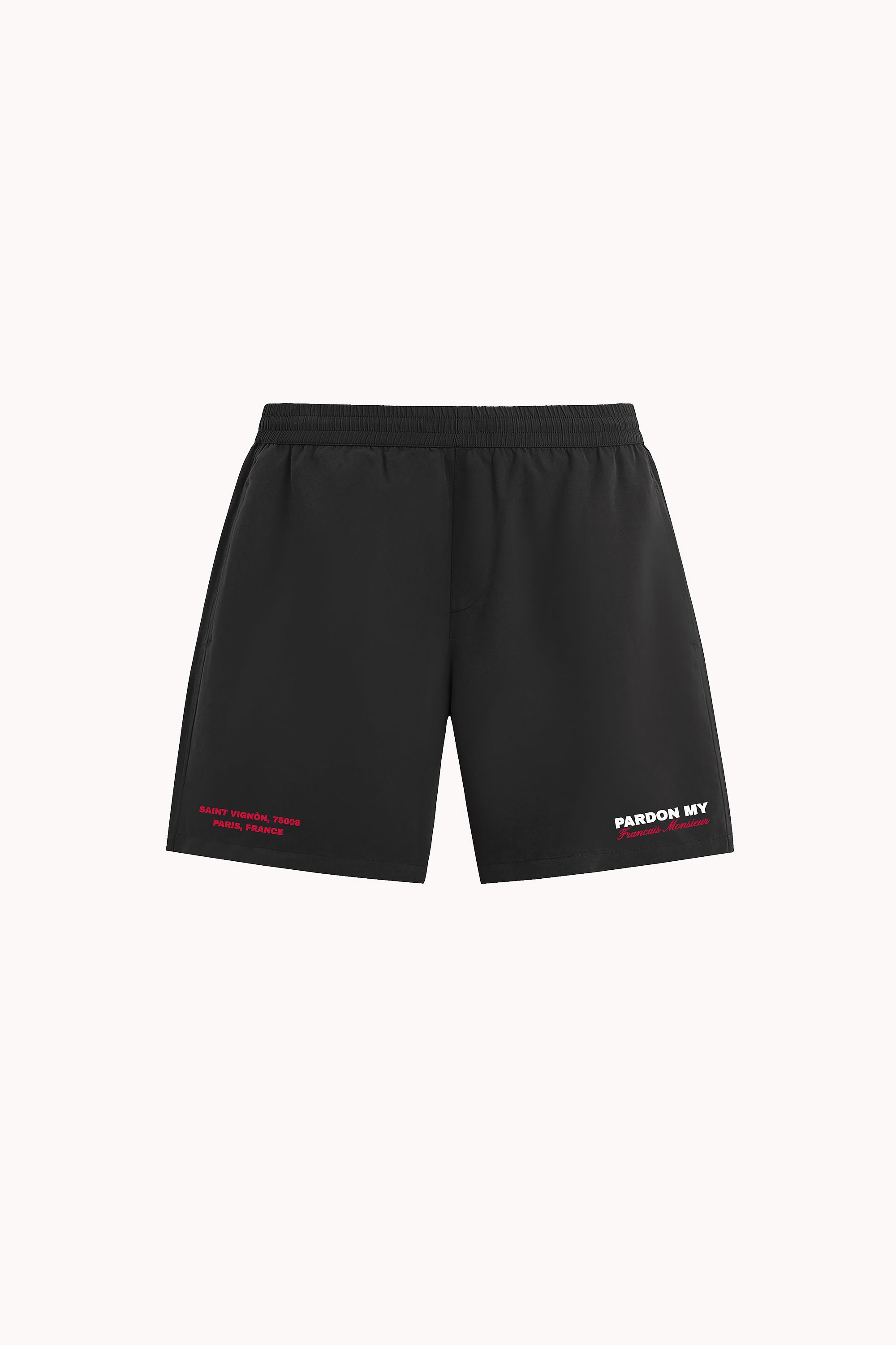 Black Printed "Pardon" Shorts by The Shashka Syndicate