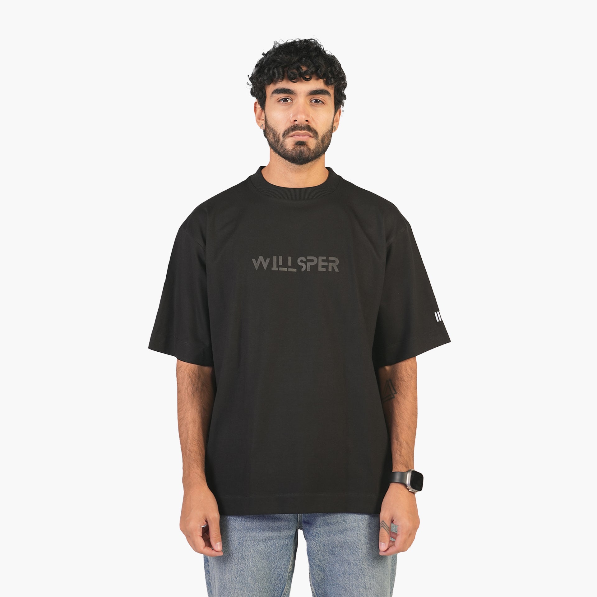 Unisex Black Classical Subtle Logo Oversized T-shirt - WiLLSPER