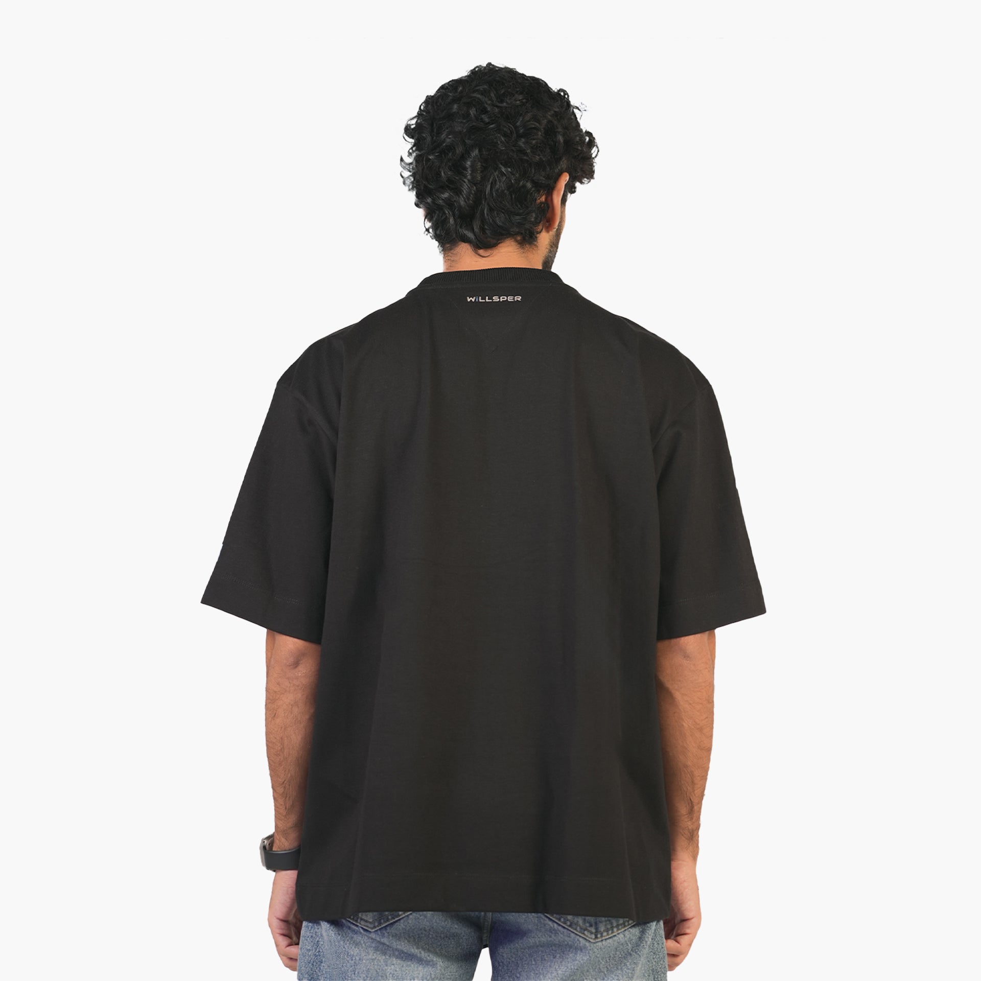 Unisex Black Classical Subtle Logo Oversized T-shirt - WiLLSPER