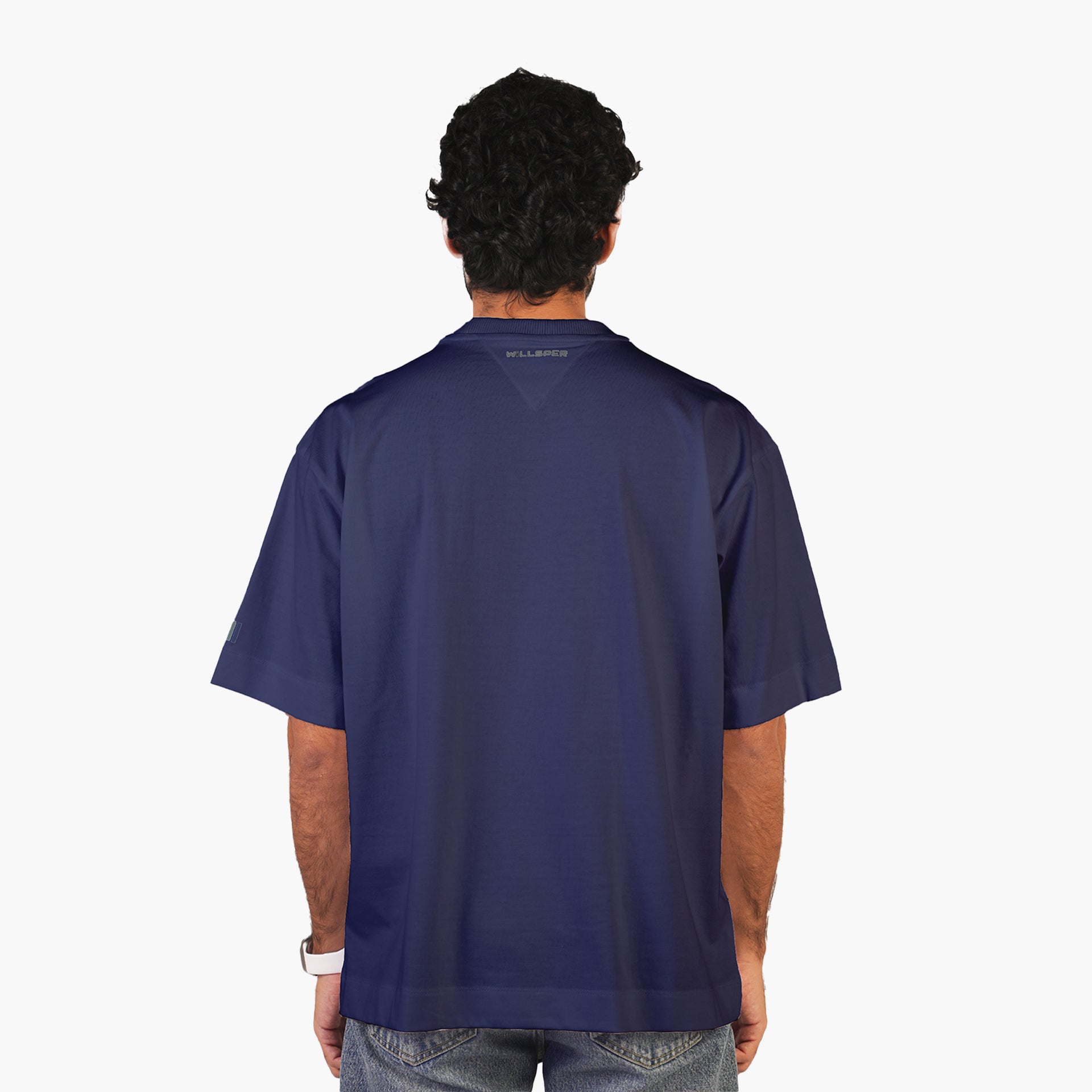 Unisex Navy Blue Classical Subtle Logo Oversized T-shirt - WiLLSPER