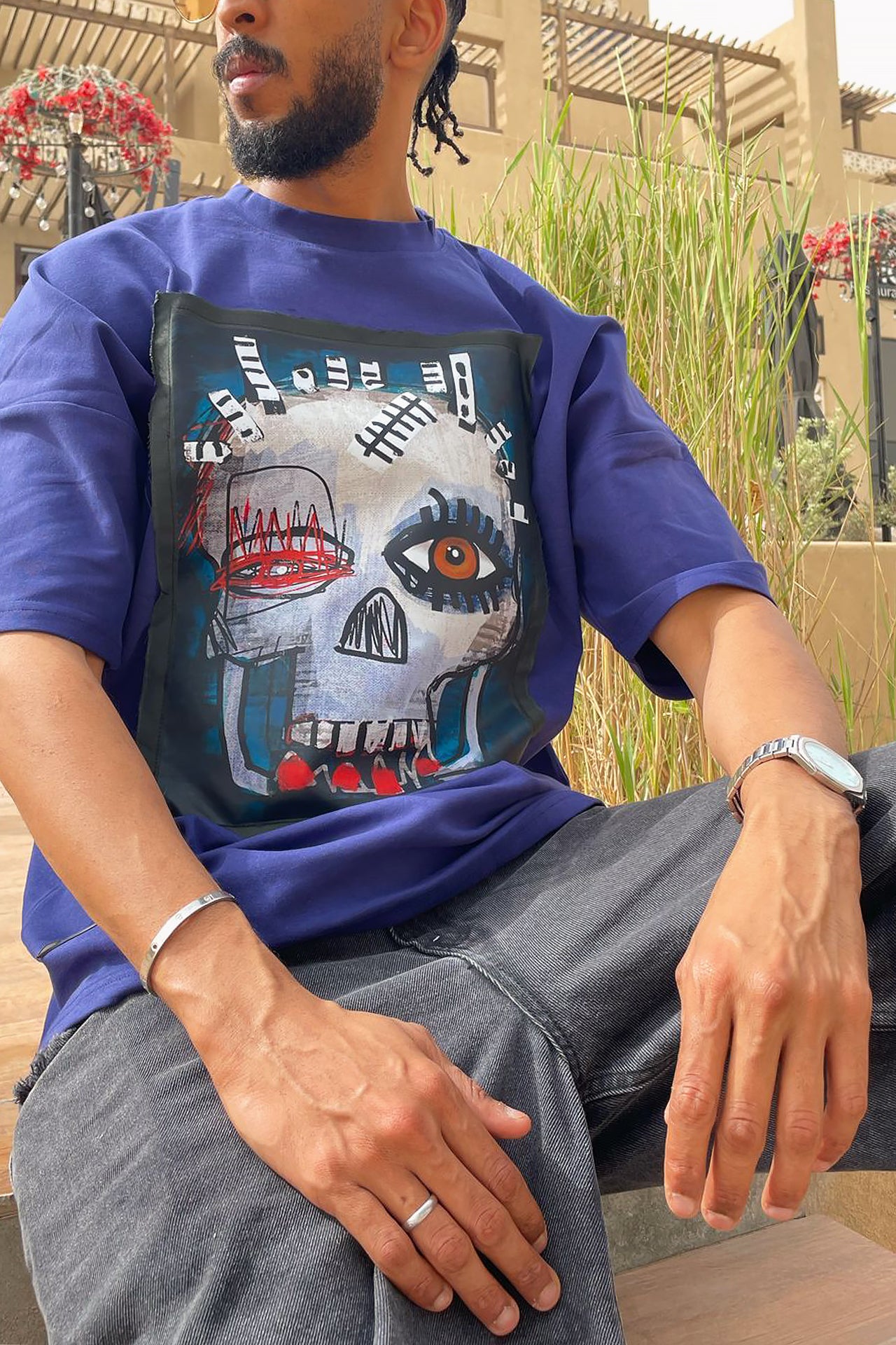 Unisex Navy Blue Skull Printed T-shirt by Pavone Line