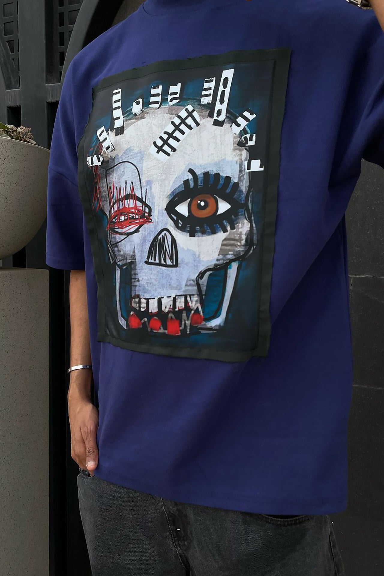 Unisex Navy Blue Skull Printed T-shirt by Pavone Line