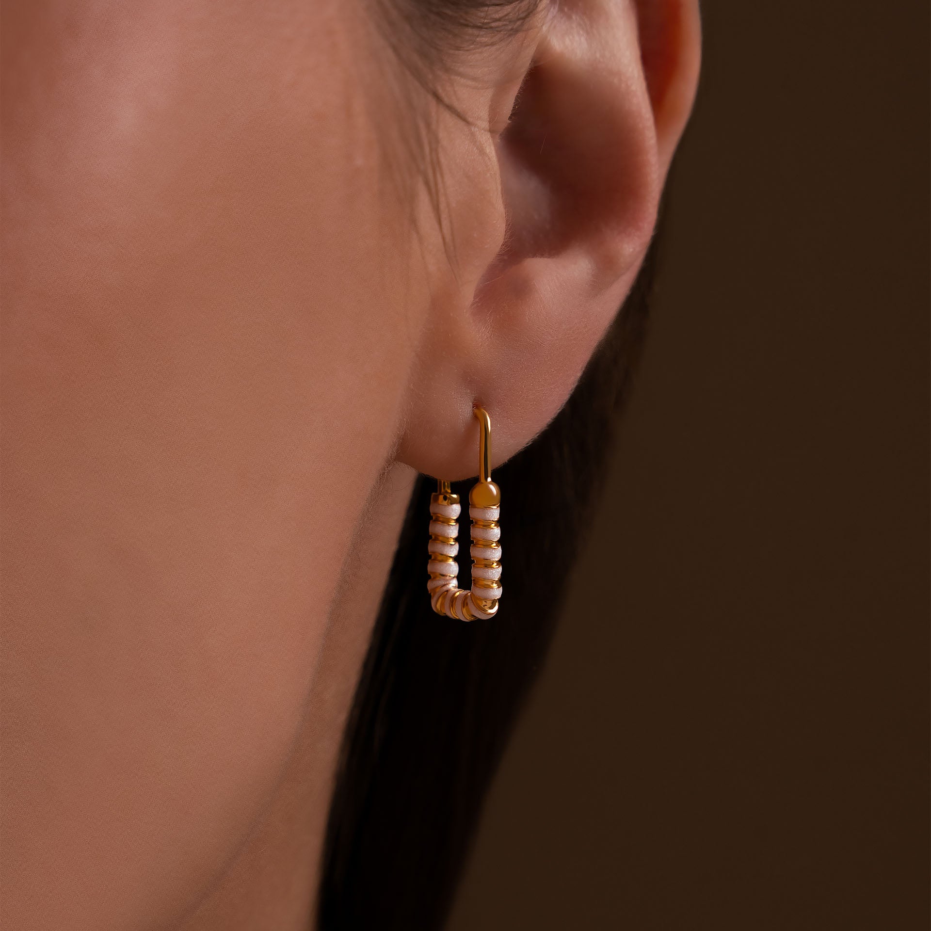 Gold Plated White Nail Lock Earrings By L'rosha