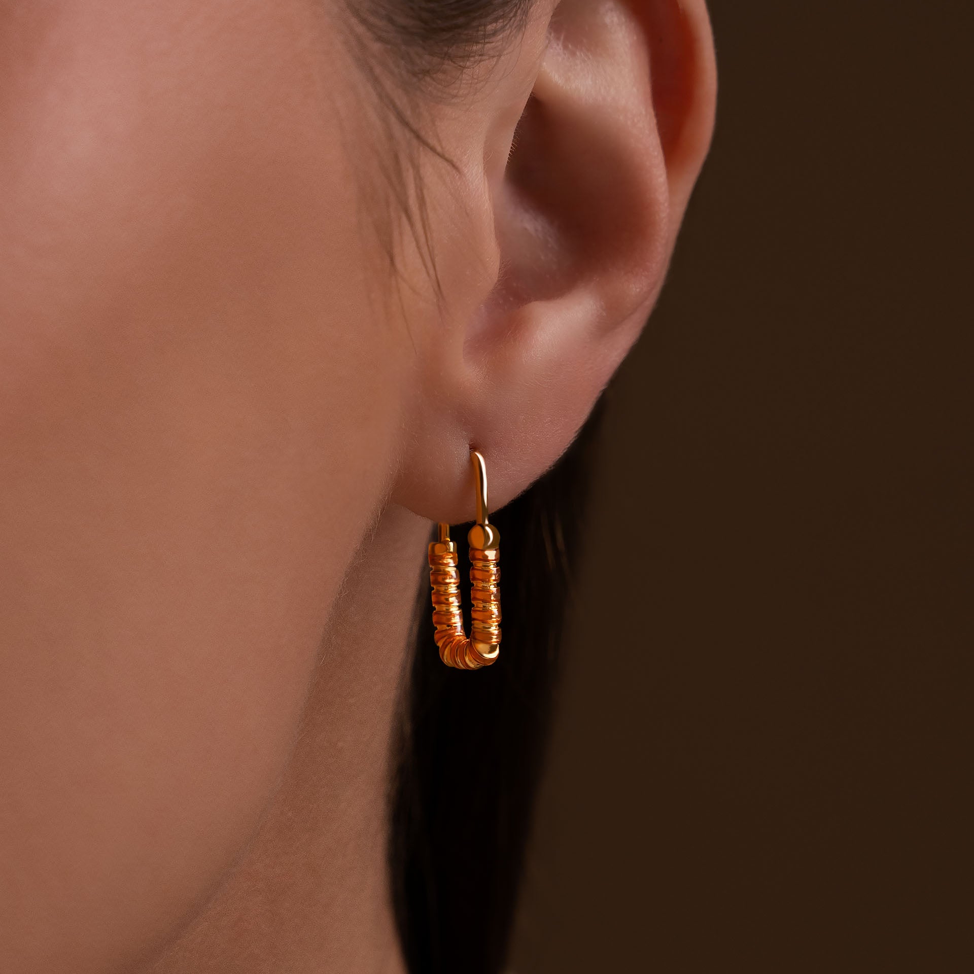 Gold Plated Peach Nail Lock Earrings By L'rosha