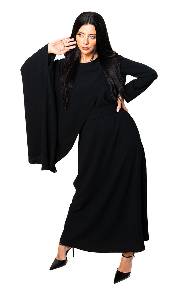 Black Two-Piece Set of Butterfly Blouse and Long Skirt by The Embroidered Corner