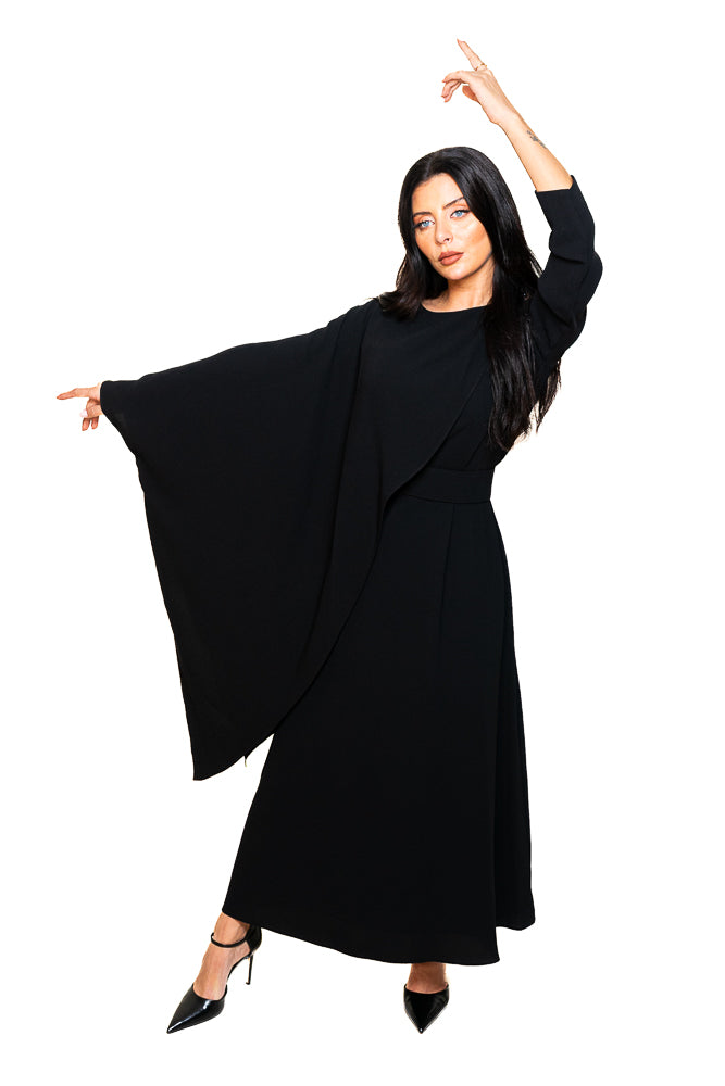 Black Two-Piece Set of Butterfly Blouse and Long Skirt by The Embroidered Corner