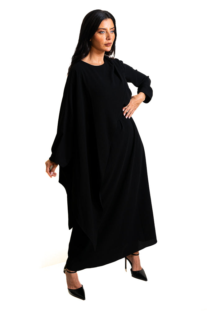 Black Two-Piece Set of Butterfly Blouse and Long Skirt by The Embroidered Corner