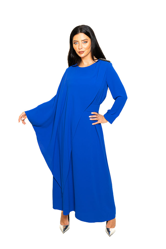 Blue Two-Piece Set of Butterfly Blouse and Long Skirt by The Embroidered Corner