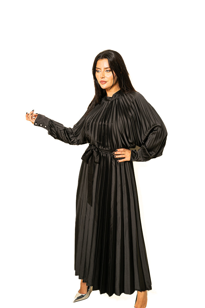 Black Two-Piece Set of Puff Blouse and Maxi Skirt with Crystals by The Embroidered Corner