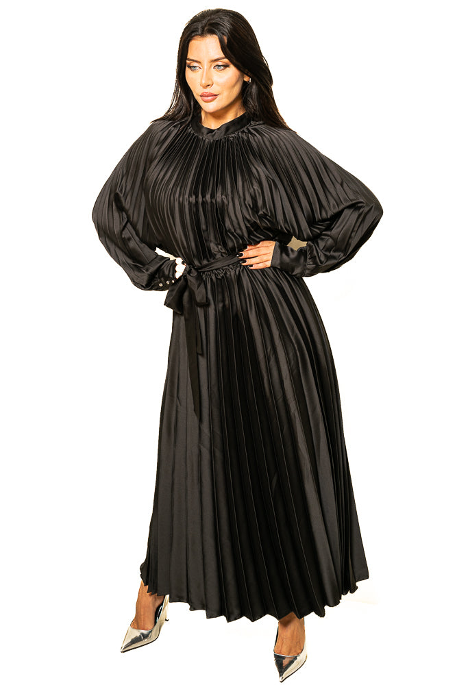 Black Two-Piece Set of Puff Blouse and Maxi Skirt with Crystals by The Embroidered Corner