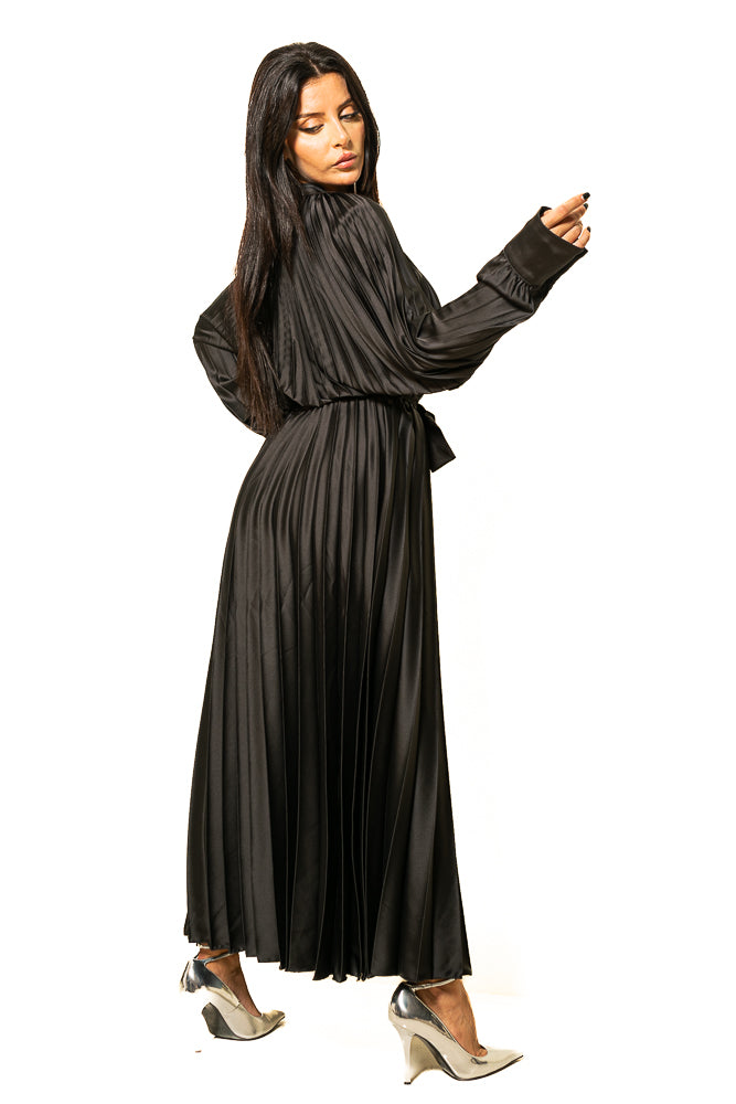 Black Two-Piece Set of Puff Blouse and Maxi Skirt with Crystals by The Embroidered Corner