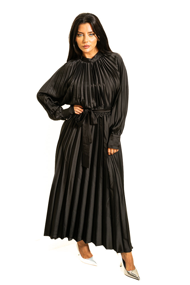 Black Two-Piece Set of Puff Blouse and Maxi Skirt with Crystals by The Embroidered Corner