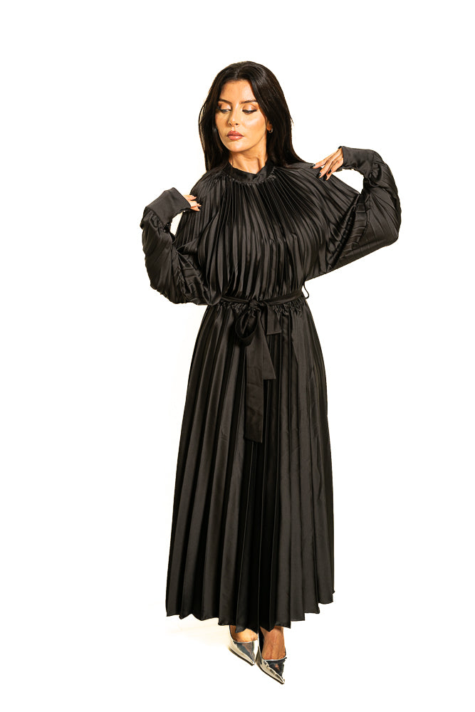 Black Two-Piece Set of Puff Blouse and Maxi Skirt with Crystals by The Embroidered Corner