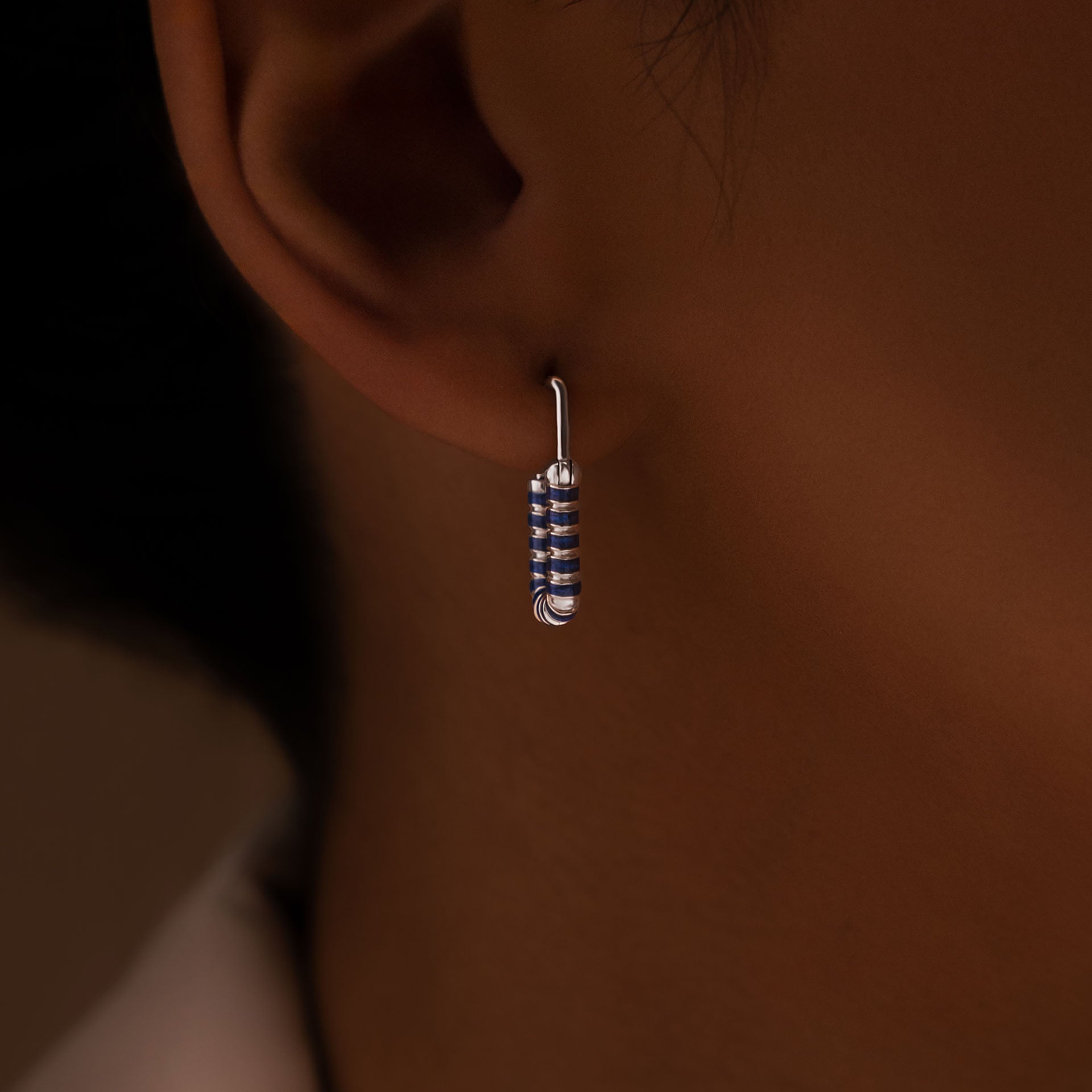 Silver Rhodium Blue Nail Lock Earrings By L'rosha