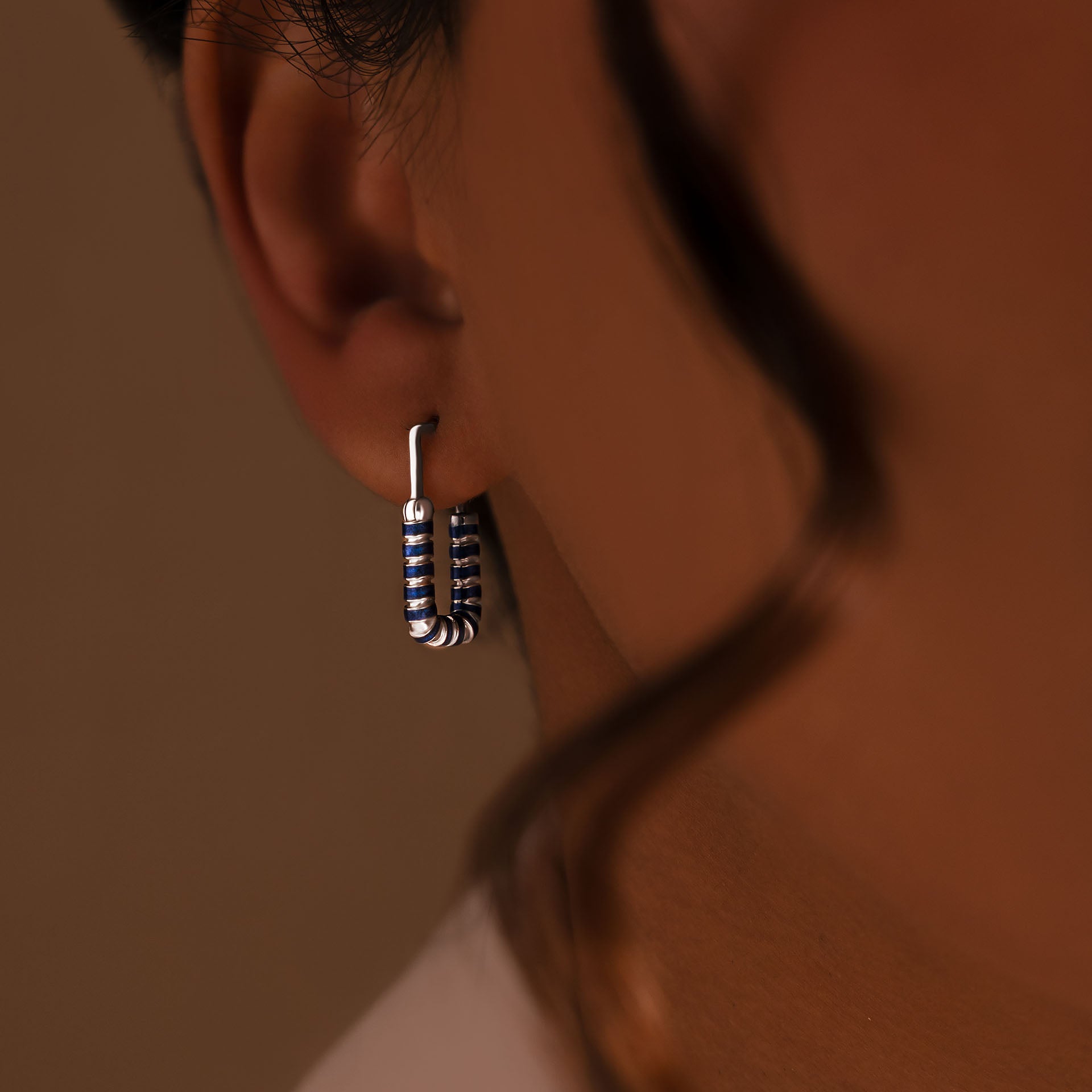 Silver Rhodium Blue Nail Lock Earrings By L'rosha